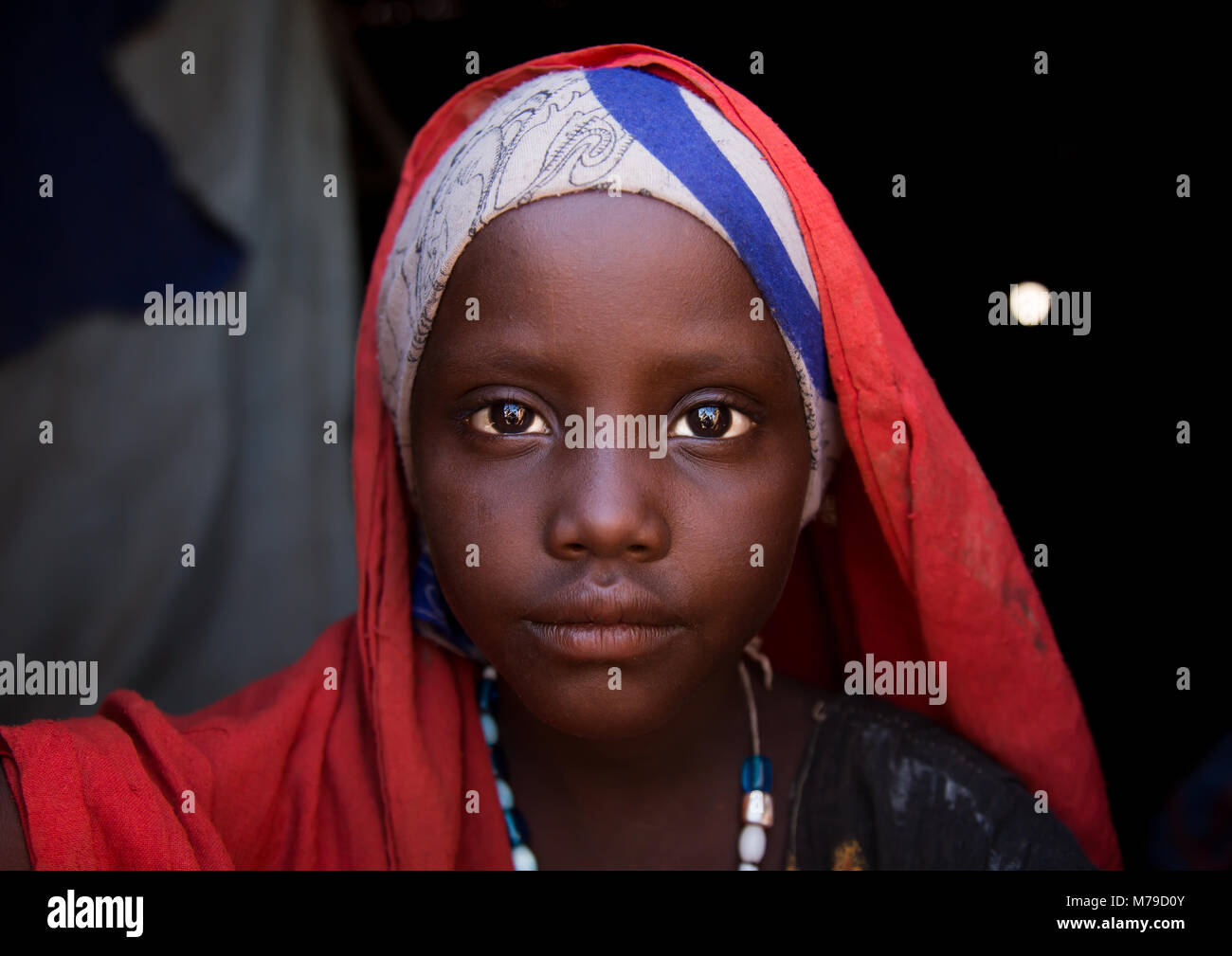 Ritratto di un etnia afar ragazza con un velo, regione di Afar, Assayta, Etiopia Foto Stock