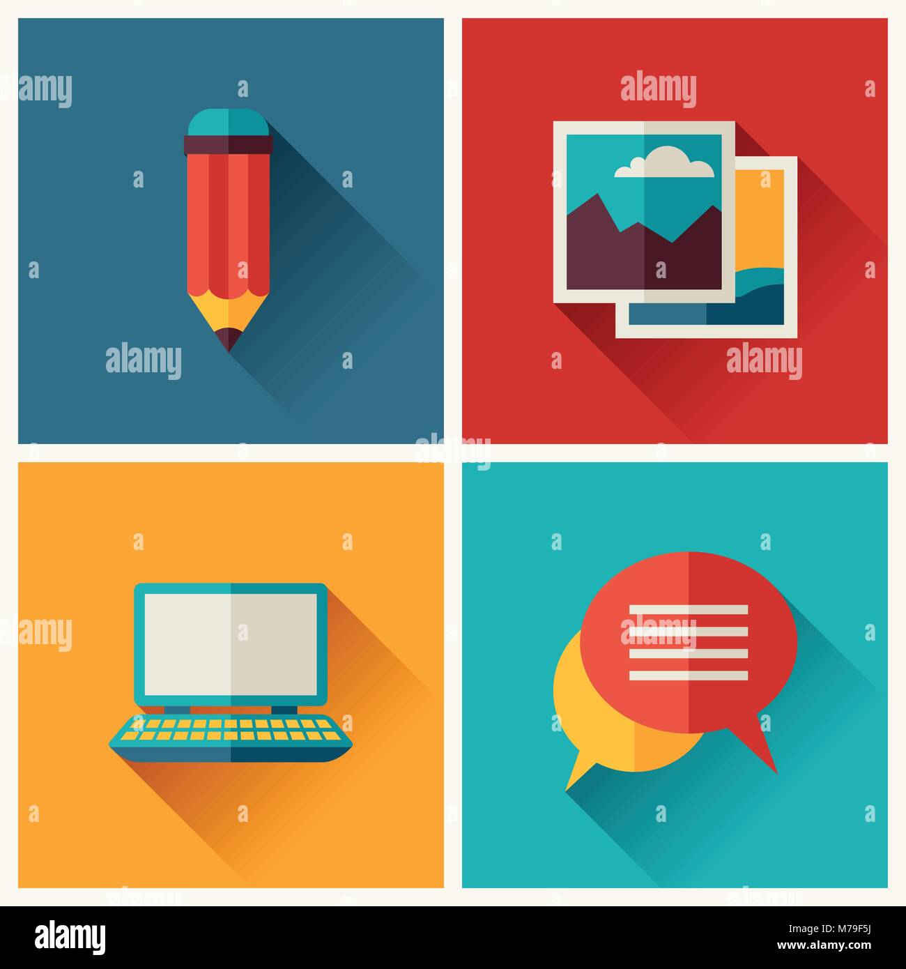 Set di icone di blog in flat uno stile di design Illustrazione Vettoriale