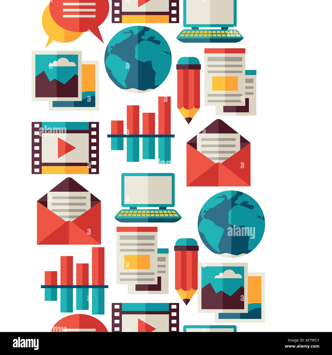 Media e comunicazione seamless pattern con icone di blog Illustrazione Vettoriale