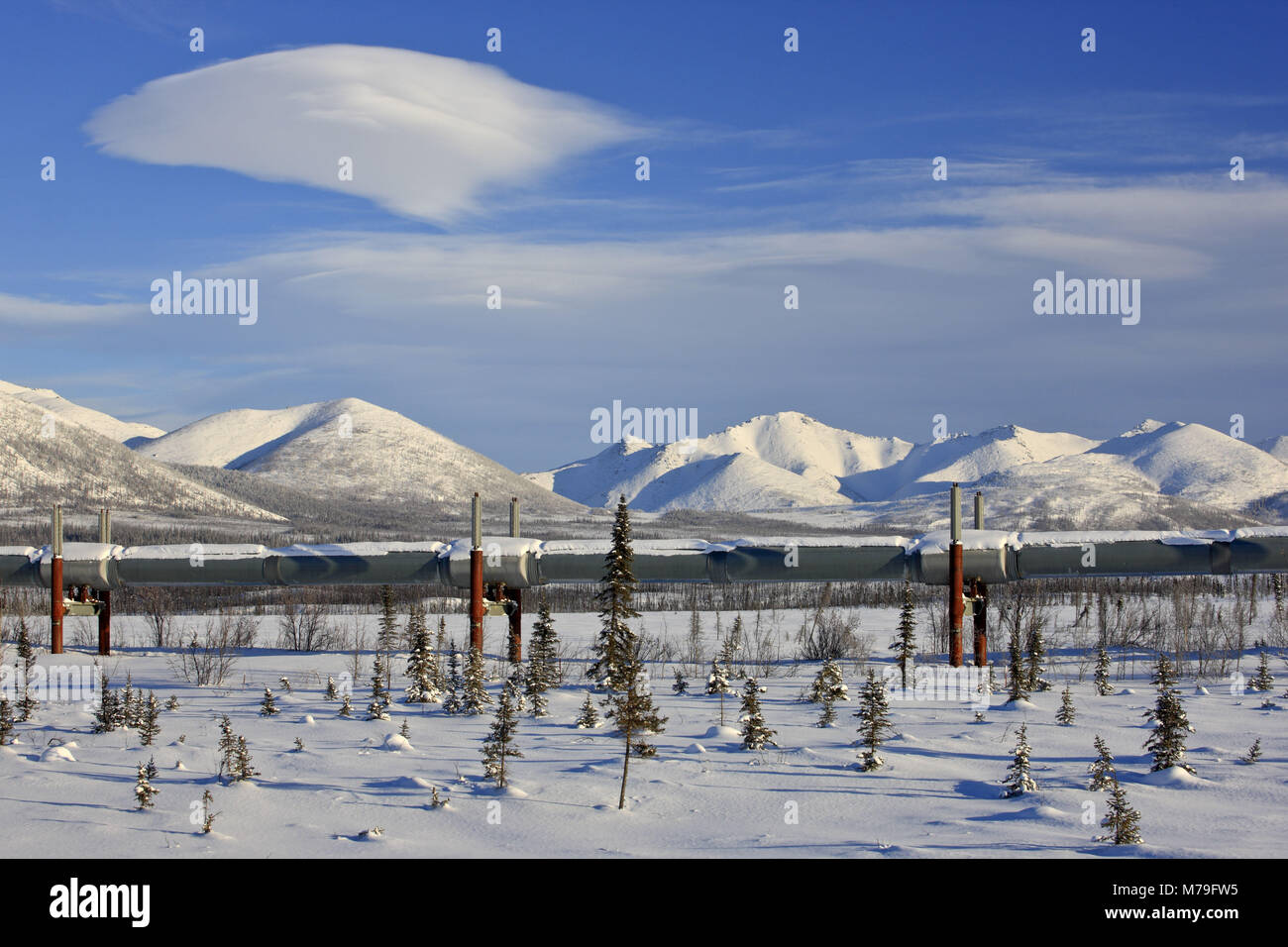 Nord America, USA, Alaska, Nord Alaska, James Dalton Highway, Brooks Range, paesaggio invernale, Alaska pipeline, Foto Stock