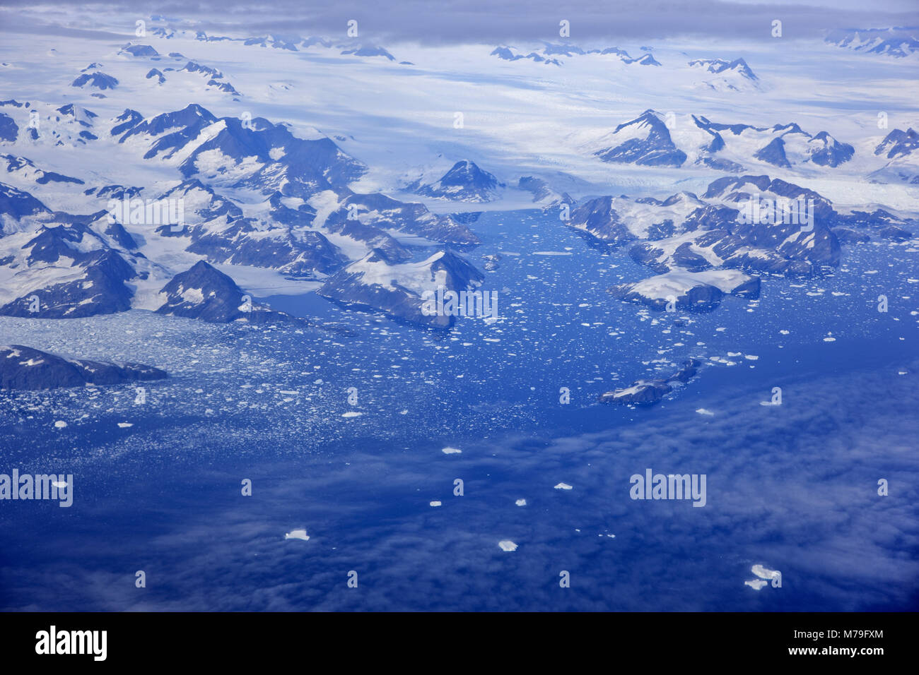 La Groenlandia, est della Groenlandia, paesaggi costieri, paesaggio di montagna, ghiacciaio, lastra di ghiaccio, Foto Stock