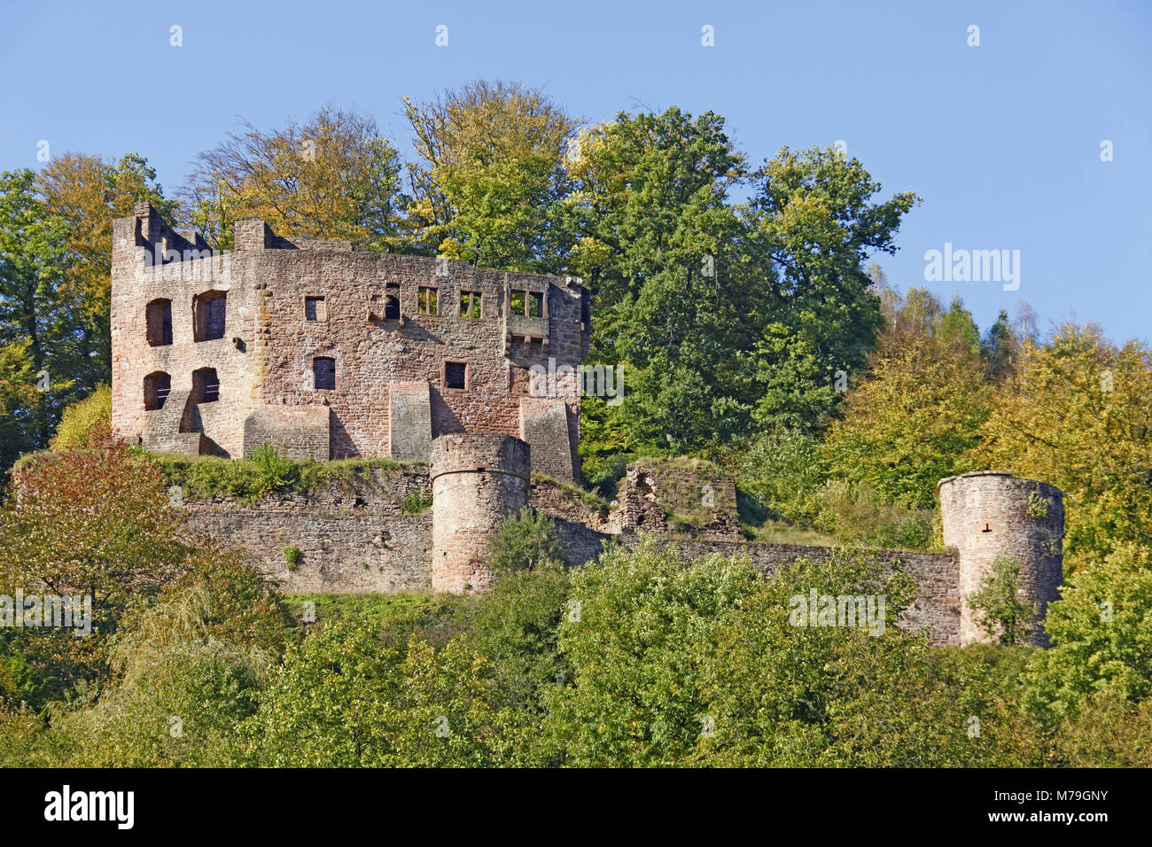 Germania, Assia, Beerfelden, distretto Gammelsbach, menzionato per la prima volta 772, castello rovina Freienstein, 12. secolo, Foto Stock