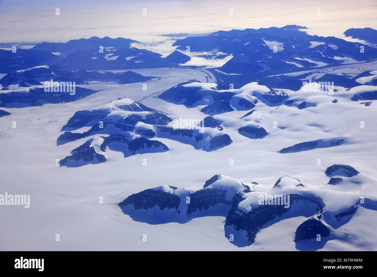 La Groenlandia, est della Groenlandia, paesaggi costieri, paesaggio di montagna, ghiacciaio, lastra di ghiaccio, Foto Stock