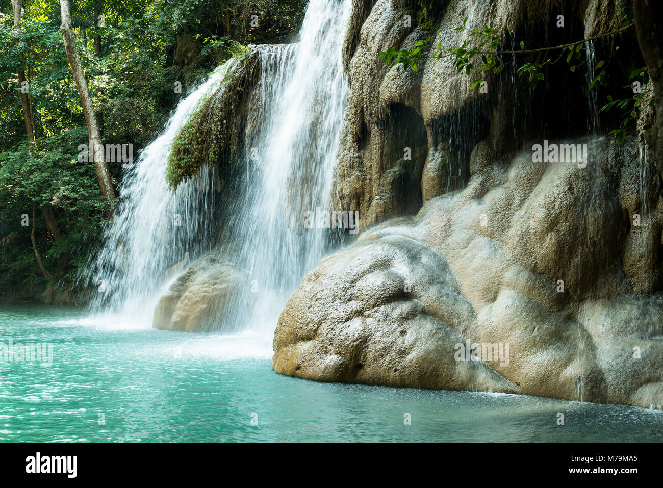 Parco Nazionale di Erawan, la Provincia di Kanchanaburi, Thailandia, Asia Foto Stock