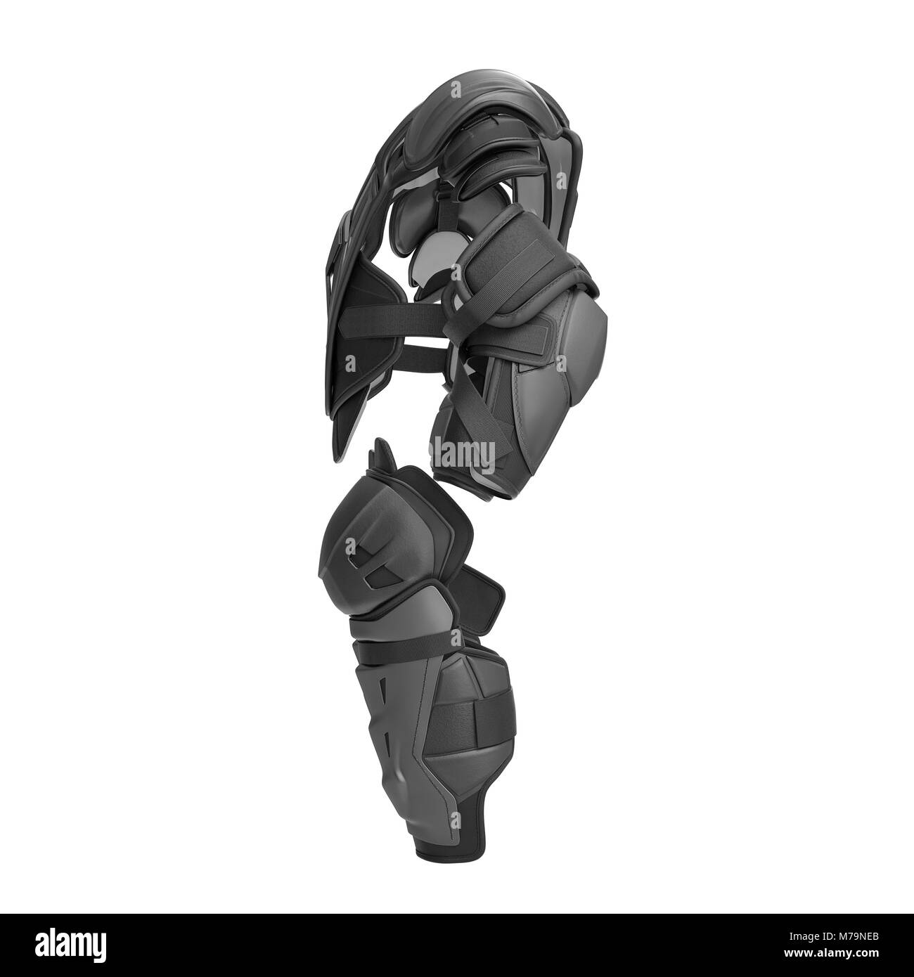 Hockey protettiva Kit ingranaggi su sfondo bianco. Vista laterale. 3D illustrazione Foto Stock