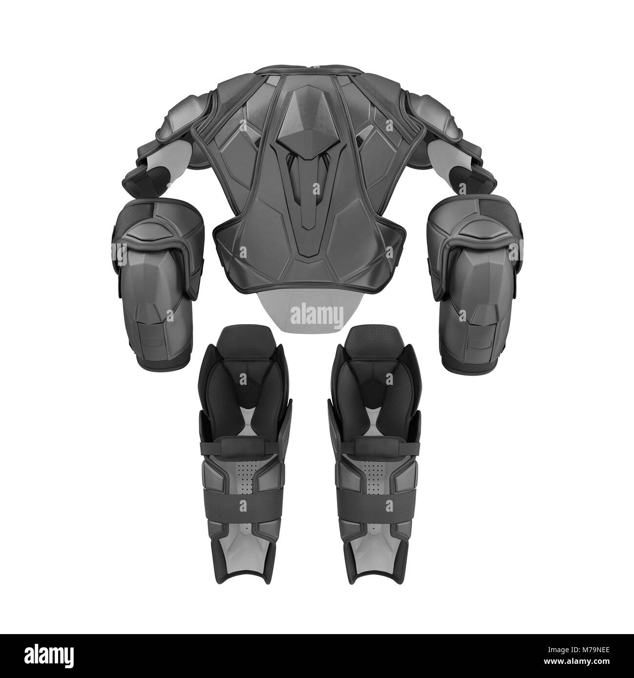 Hockey protettiva Kit ingranaggi su sfondo bianco. Vista posteriore. 3D illustrazione Foto Stock