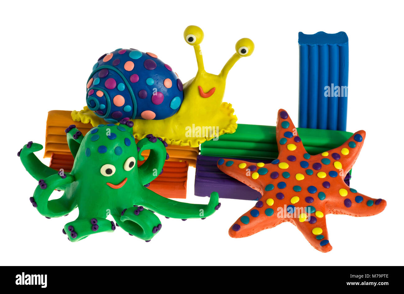 Divertenti animali di plastilina - lumaca, polpi e stelle di mare Foto Stock