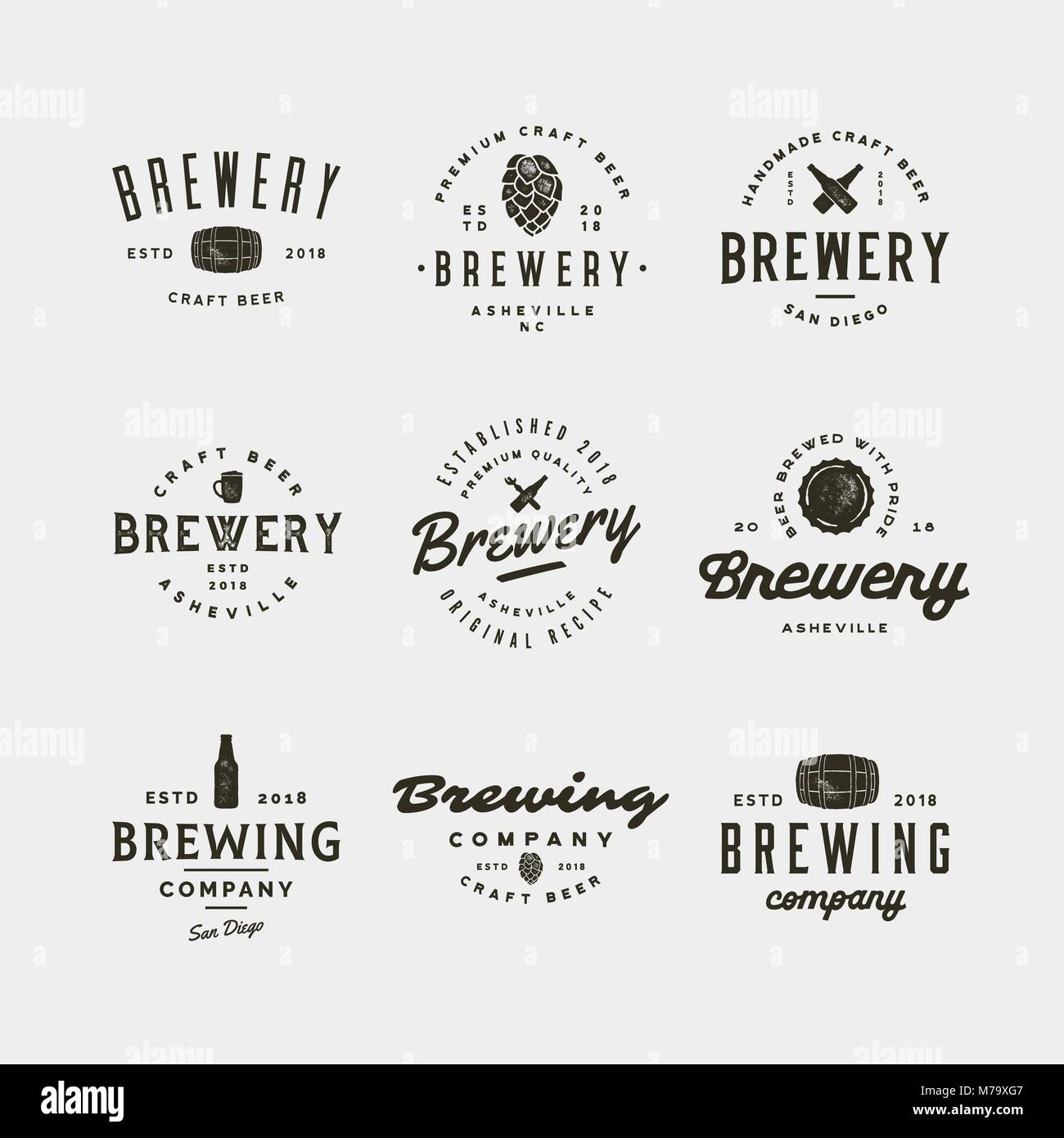 Set di birreria vintage logo. illustrazione vettoriale Illustrazione Vettoriale