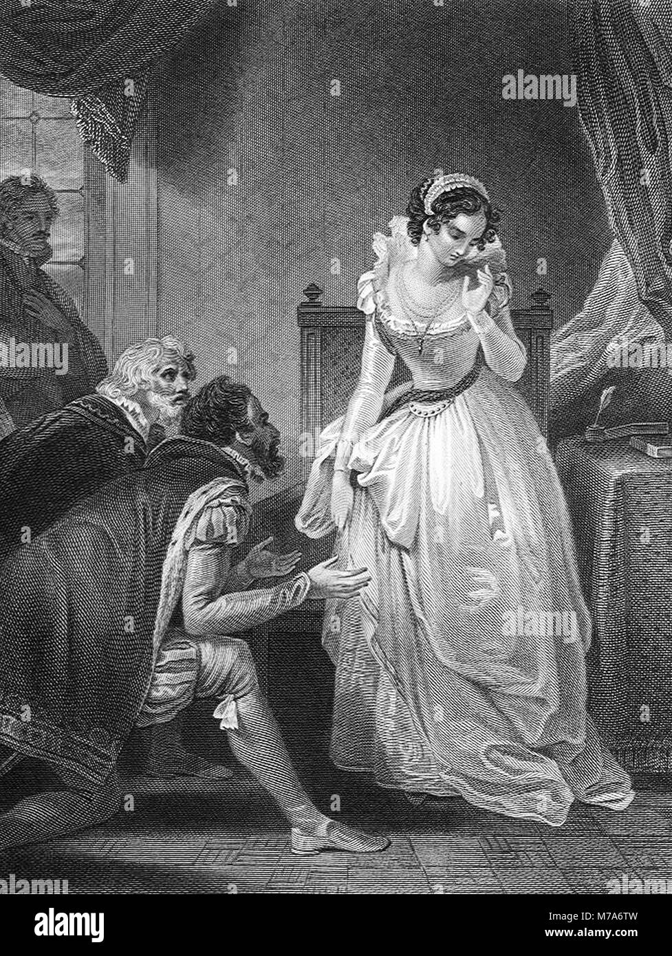 Lady Jane Grey rifiutando la corona. Lady Jane Grey regnò come regina dell'Inghilterra per 9 giorni nel 1553. Foto Stock