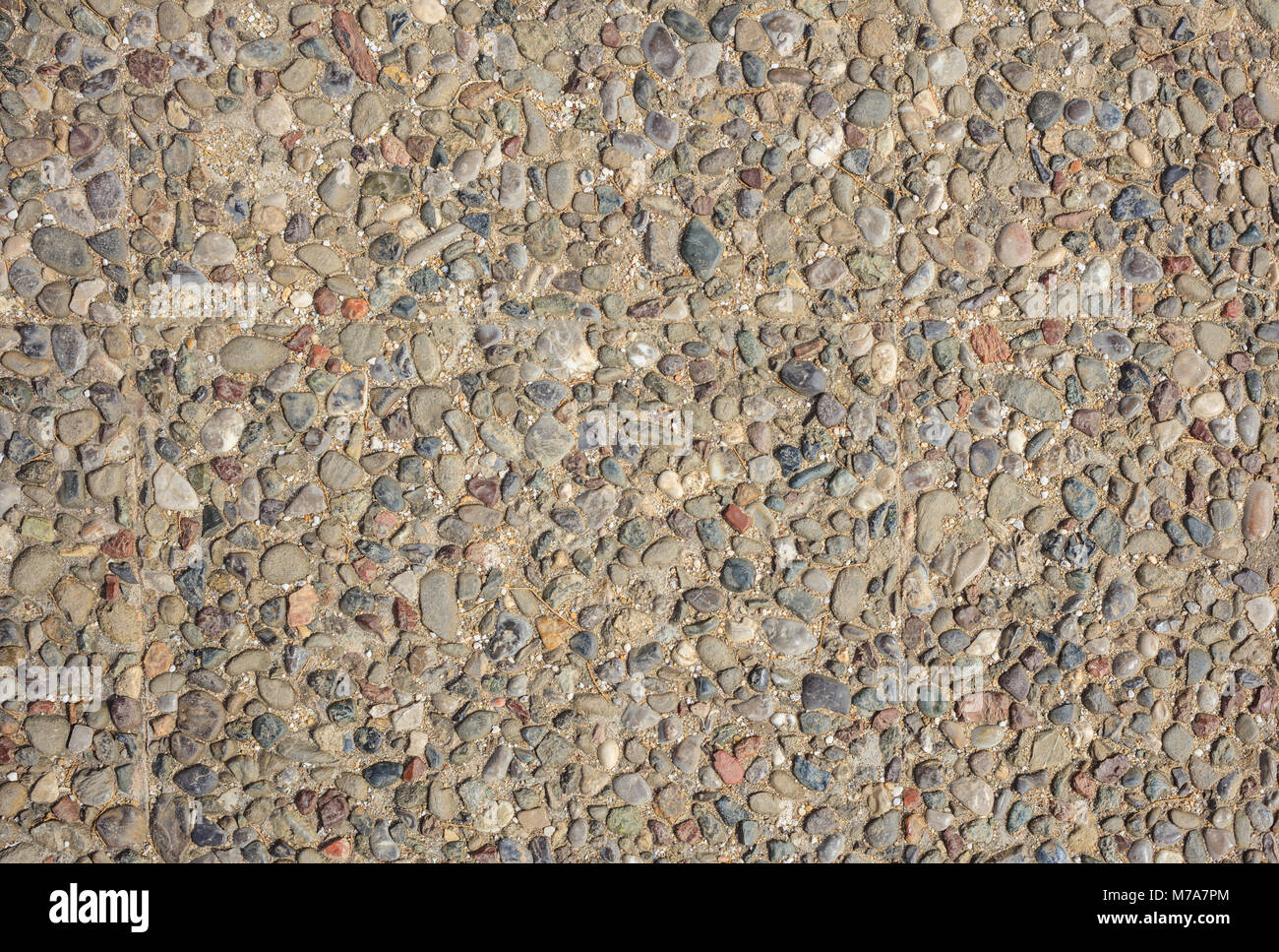 Ciottoli pavimento in calcestruzzo a fondo pieno, texture, closeup vista con dettagli, vista dall'alto Foto Stock