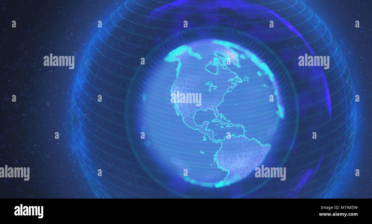 Blue Planet Earth con cerchi, illustrazione. Foto Stock