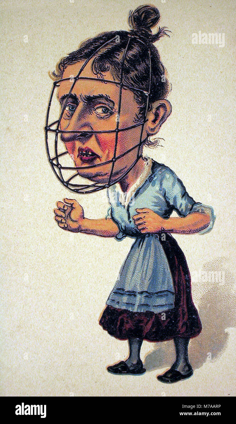 Donna con museruola, caricatura della madre-in-legge o moglie 1920s, Germania Foto Stock