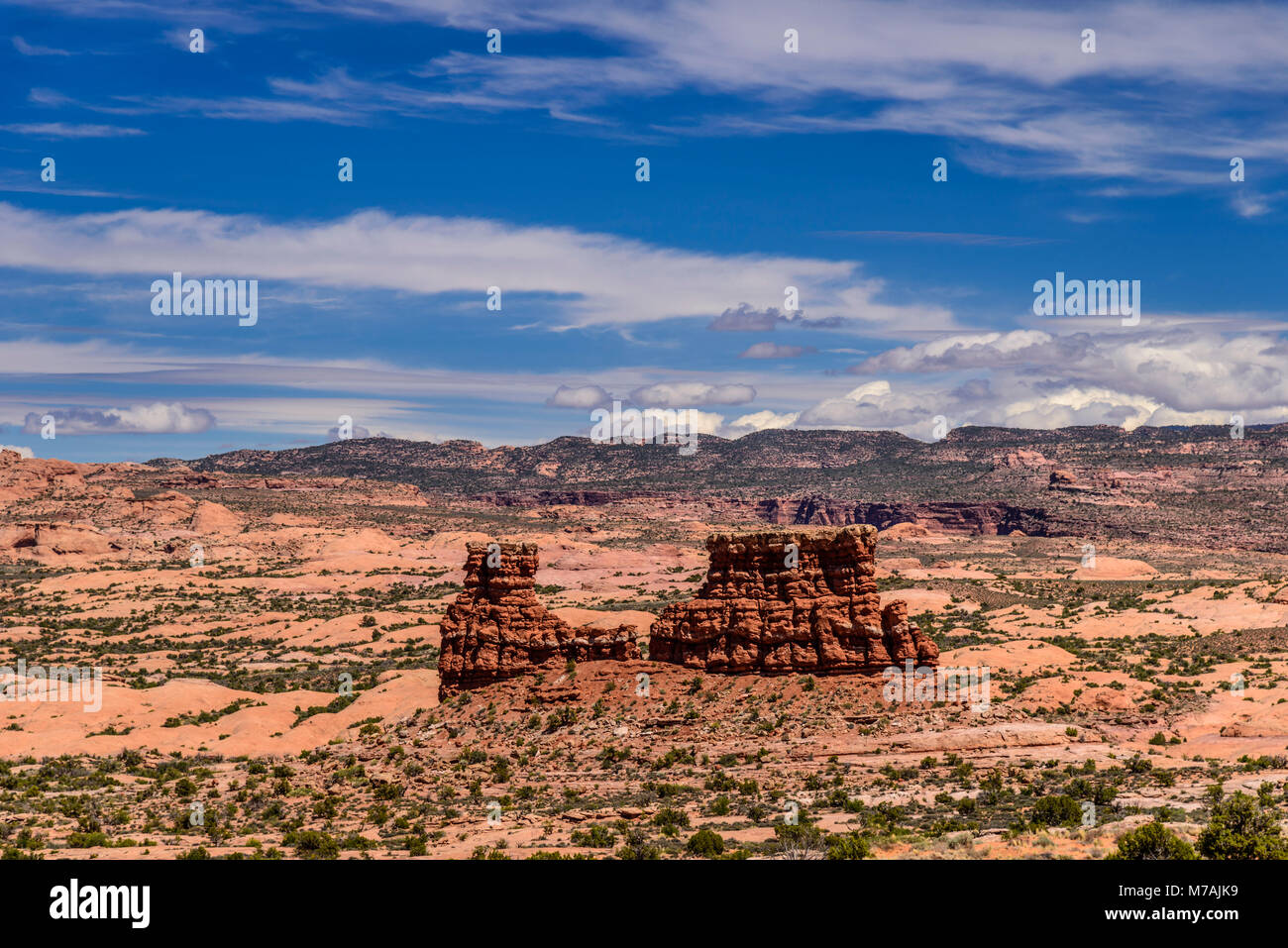 Gli Stati Uniti, Utah, Grand county, Moab, Arches National Park, pietrificate dune, vista da La Sal Mountains Viewpoint Foto Stock