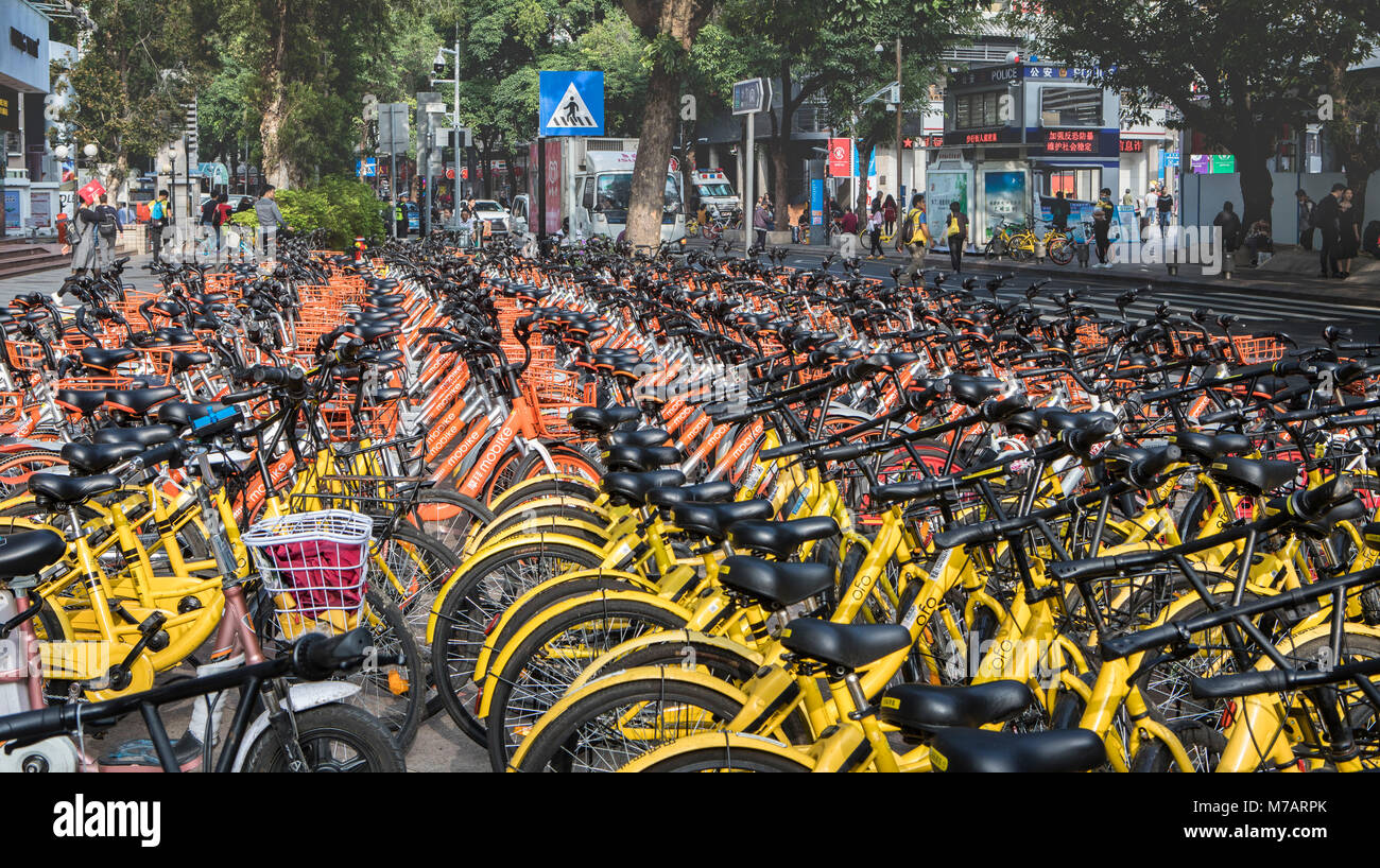 Cina, città di Shenzhen, supporto per bicicletta Foto Stock