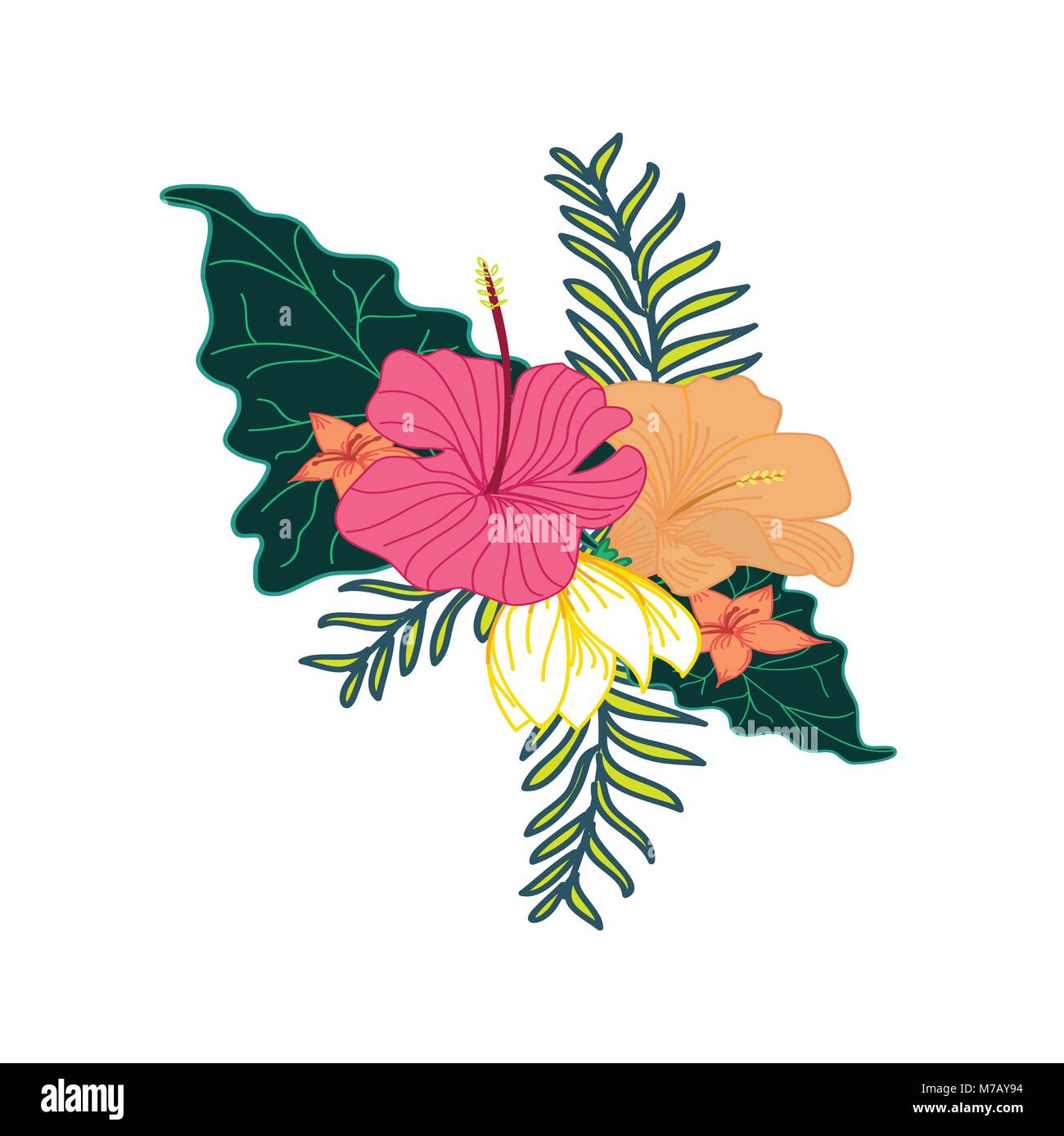 Bel fiore tropicale fogliame composito simbolo Vector Graphic Design Illustrazione Vettoriale