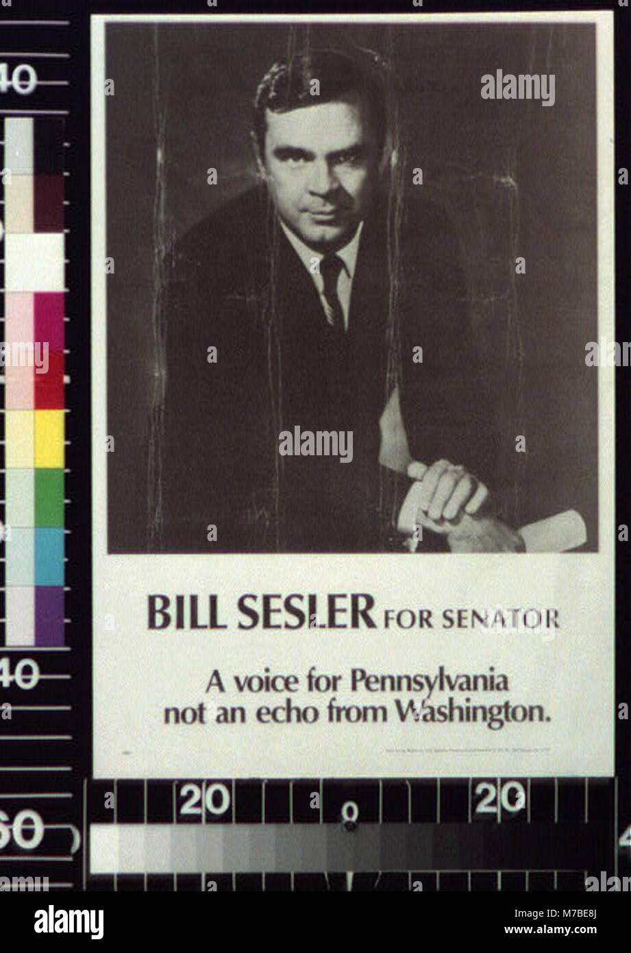 L'immagine della campagna elettorale di Bill Sesler, evidenziando la sua posizione come candidato al Senato con la promessa di una voce indipendente per la Pennsylvania, distinta dall'establishment di Washington. Foto Stock