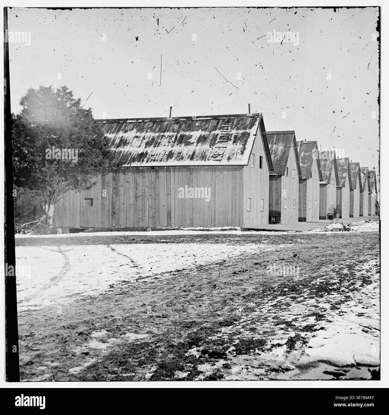 Caserma del Military Railroad Construction Corps a City Point, Virginia. Questo sito fu cruciale per la costruzione di ferrovie durante la guerra civile. Foto Stock