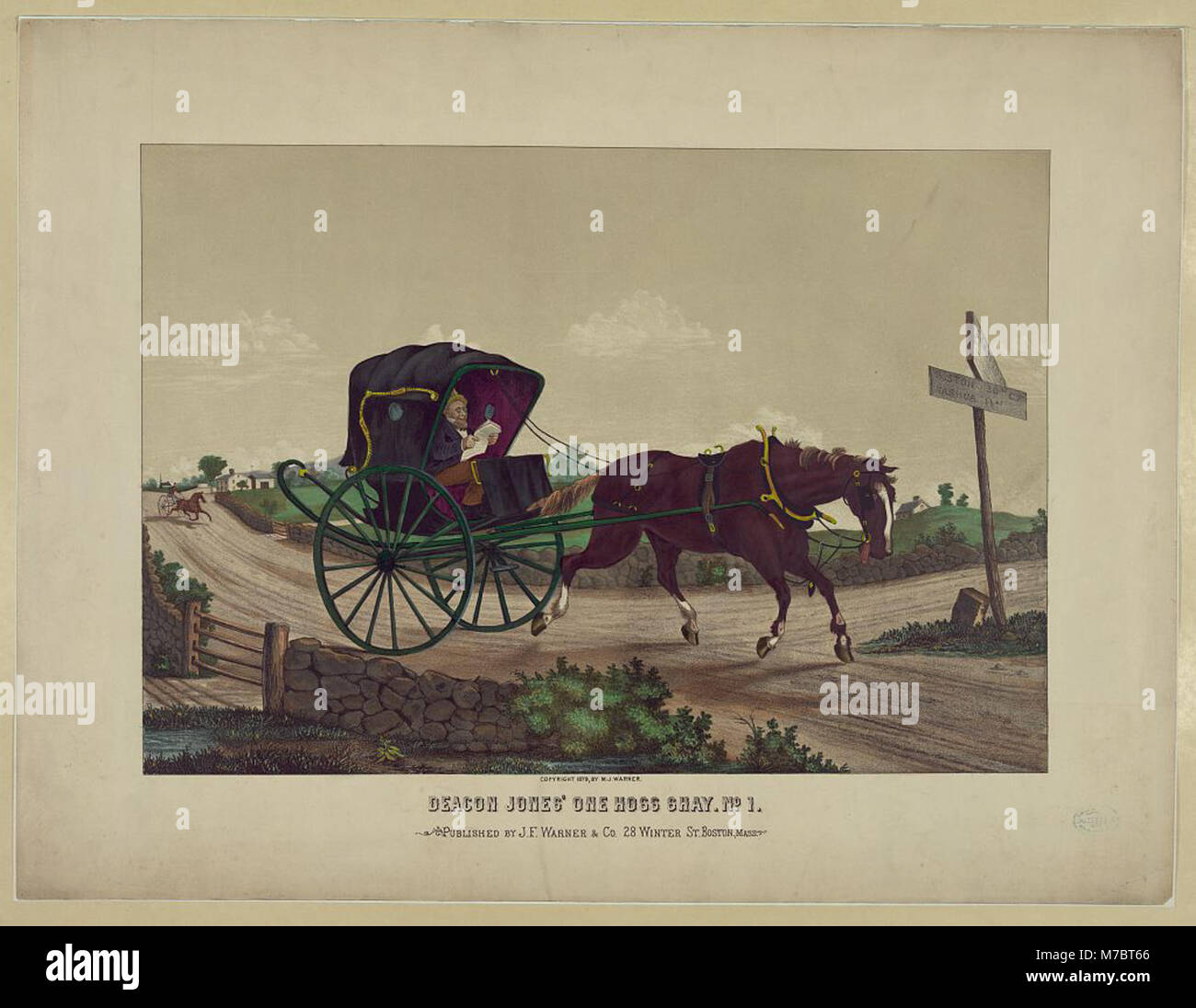 Questa immagine mostra il One-Horse shay di Deacon Jones, un semplice veicolo a due ruote del XIX secolo, che mette in evidenza i metodi di trasporto del tempo. Foto Stock