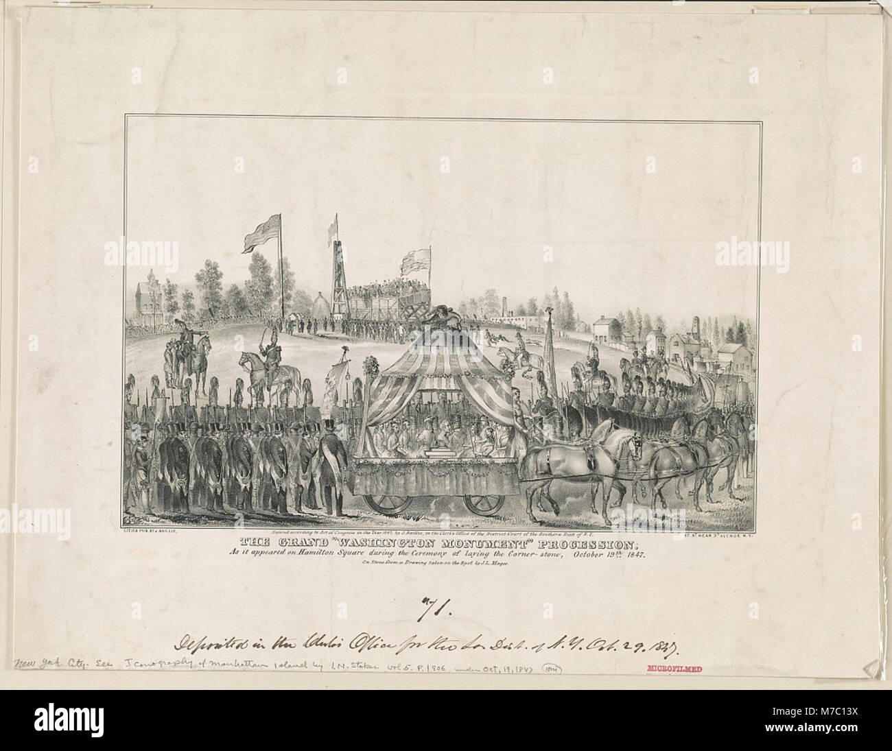 Il Grand Washington Monument' processione. Come è apparso sulla piazza Hamilton durante la cerimonia di posa della prima pietra angolare, Ottobre 19th, 1847 - su pietra da un disegno prese in loco da LCCN91483142 Foto Stock