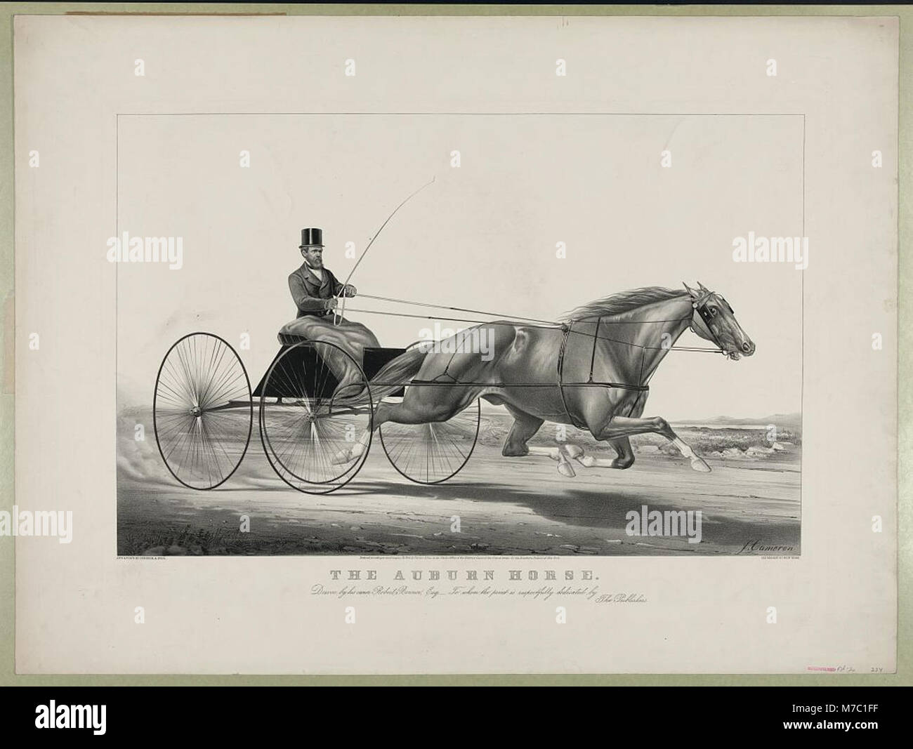 Un'impronta storica raffigurante Robert Bonner, Scudiero. Guida il suo cavallo Auburn, a lui dedicato dagli editori. Foto Stock