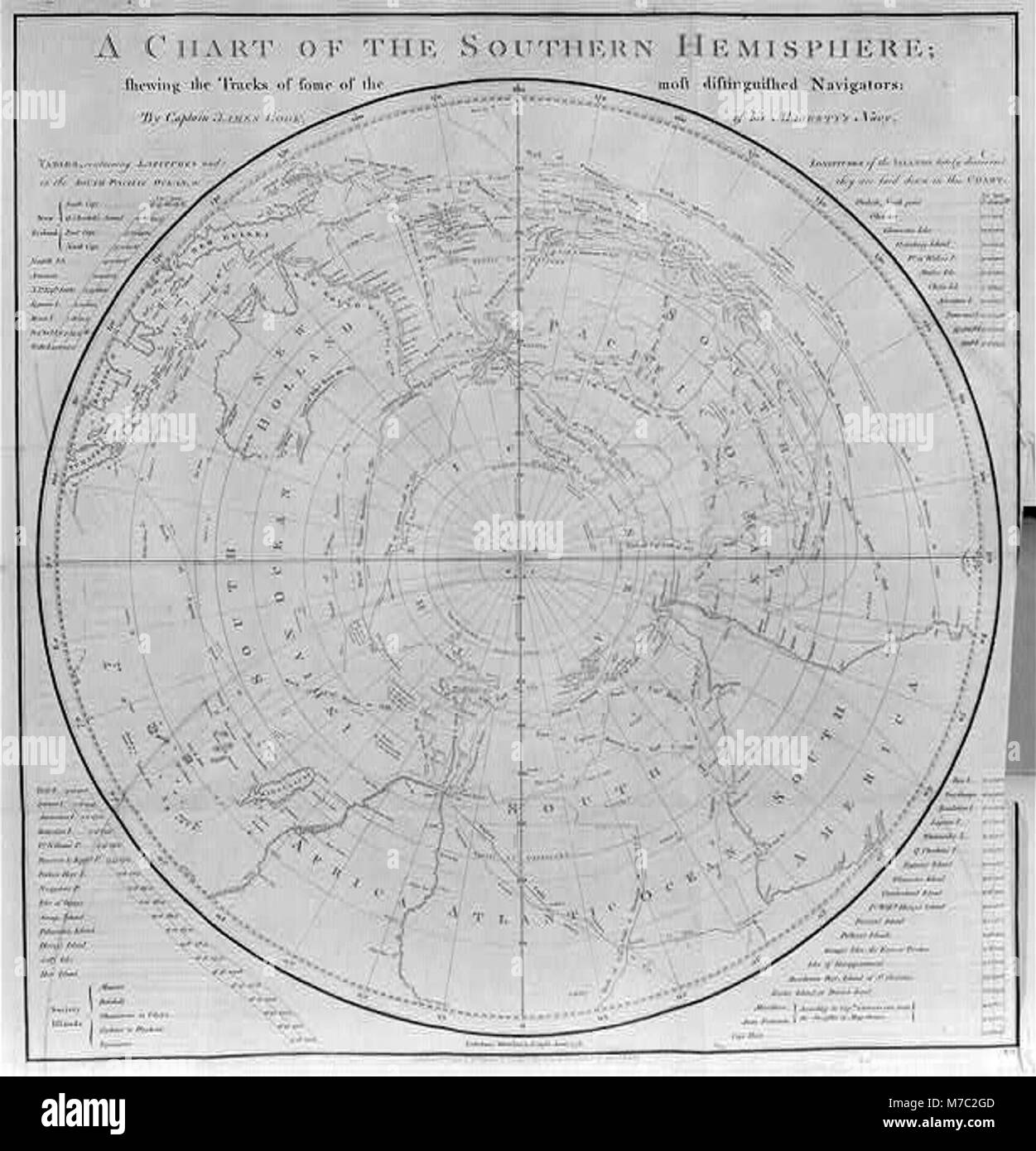 Un grafico dell'Emisfero Meridionale che mostra le tracce di alcuni dei più illustri navigatori, da Capt. James Cook LCCN2002699851 Foto Stock