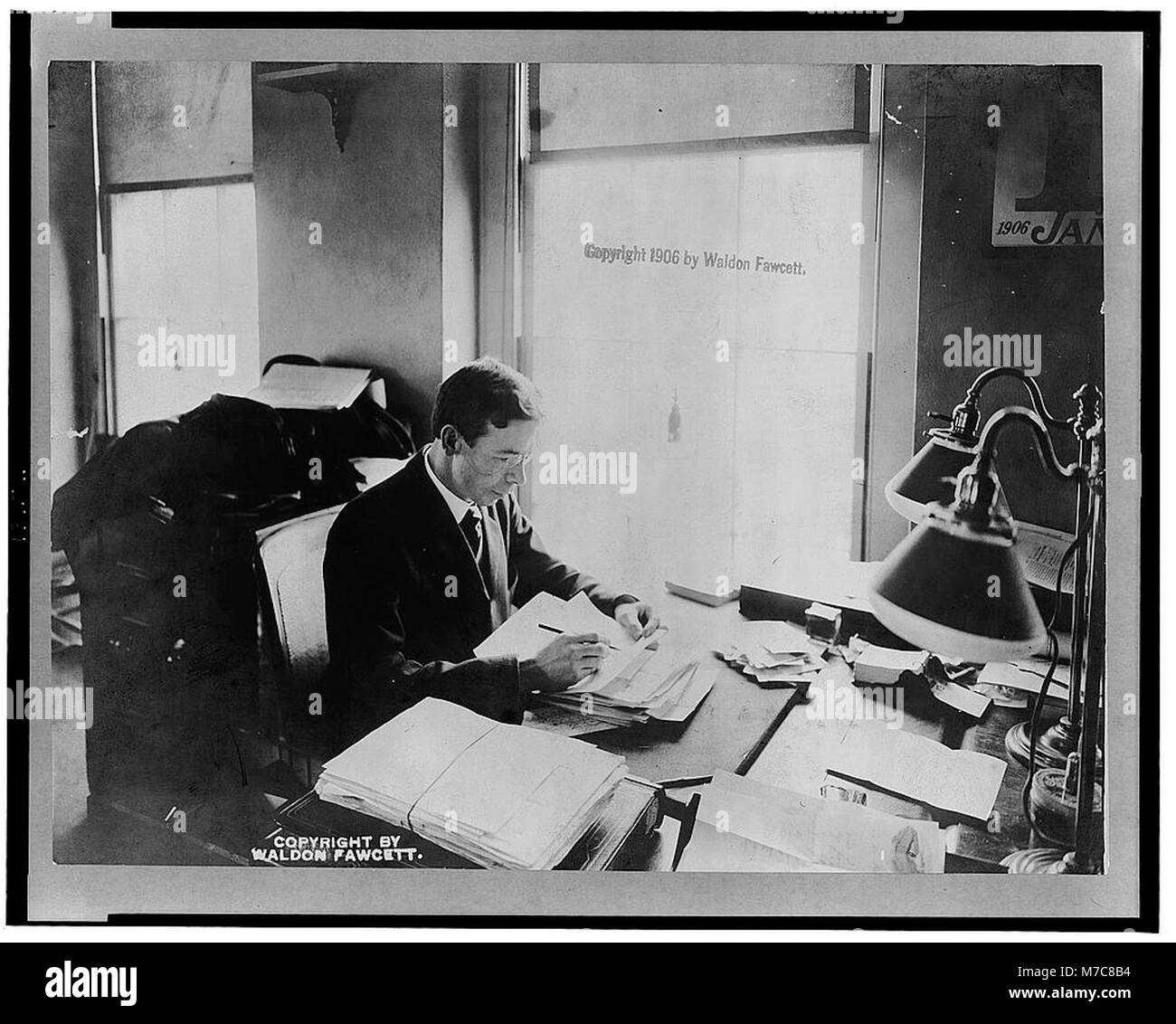 L'ufficio d'affari della Casa Bianca, raffigurato in una fotografia storica, che mostra il lato amministrativo delle operazioni presidenziali all'inizio del XX secolo. Foto Stock