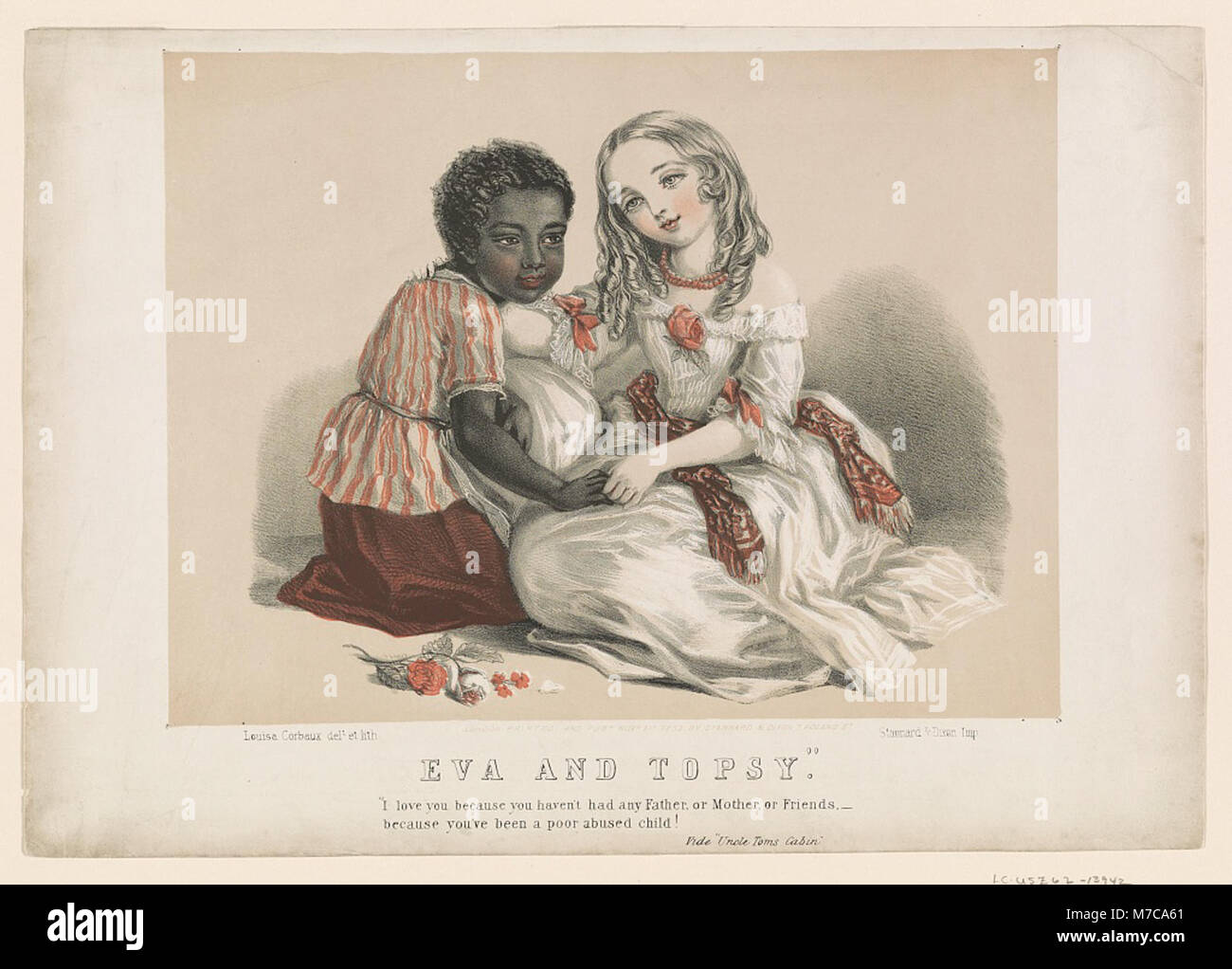 Una litografia di Louisa Corbaux raffigurante i personaggi Eva e Topsy, ispirata al romanzo di Harriet Beecher Stowe "la capanna dello zio Tom". L'immagine cattura la complessità dei due personaggi nella narrazione. Foto Stock