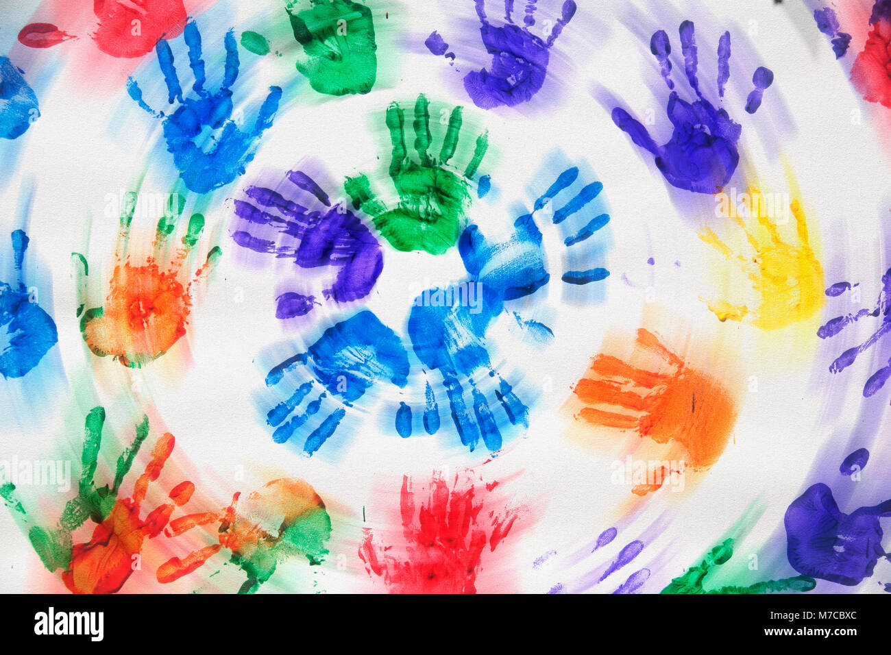 Close-up di handprints in forma di cerchio Foto Stock