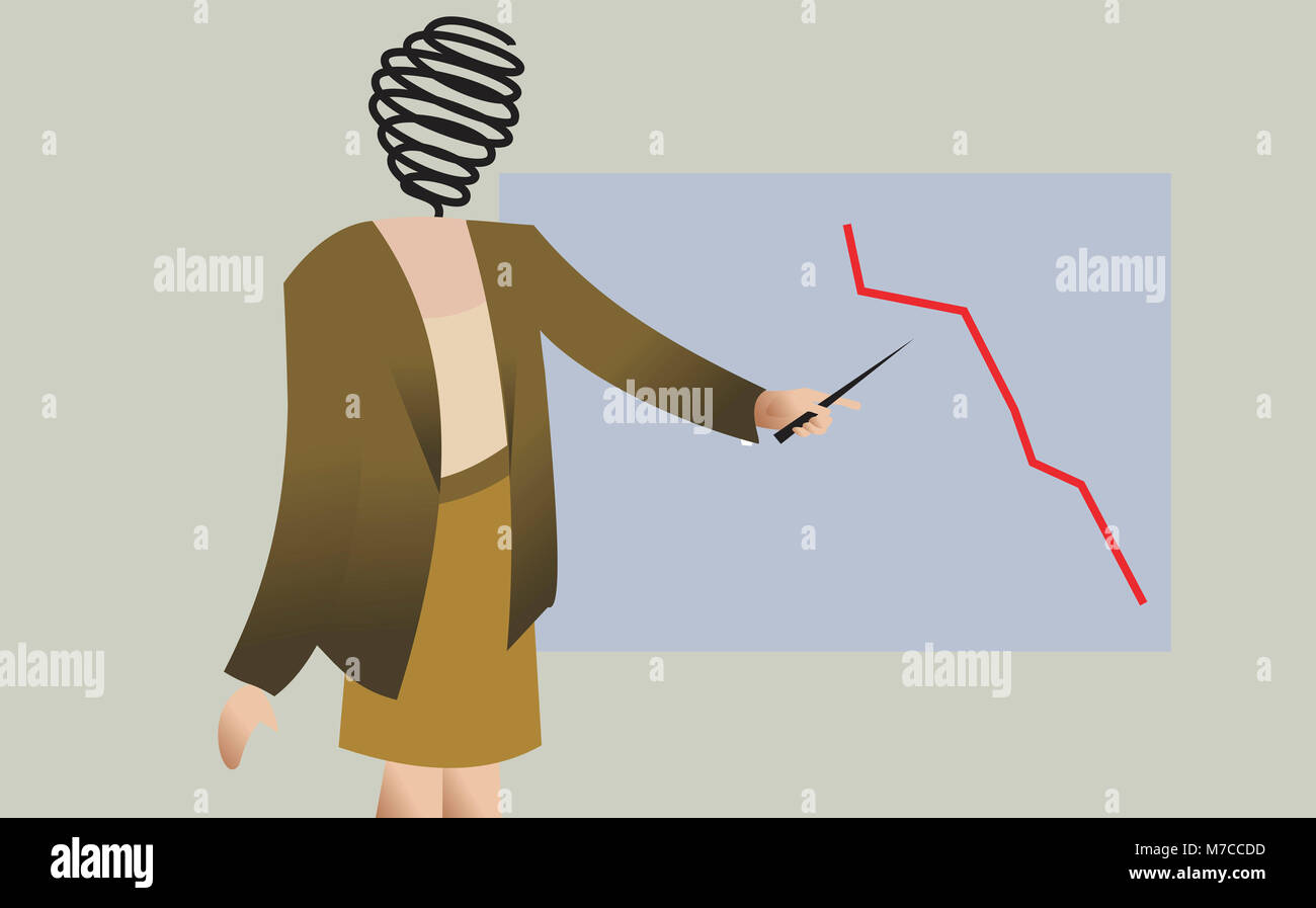 Imprenditrice che puntano a un grafico su una parete Foto Stock