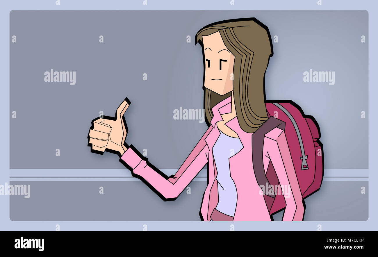 Close-up di una ragazza autostop Foto Stock