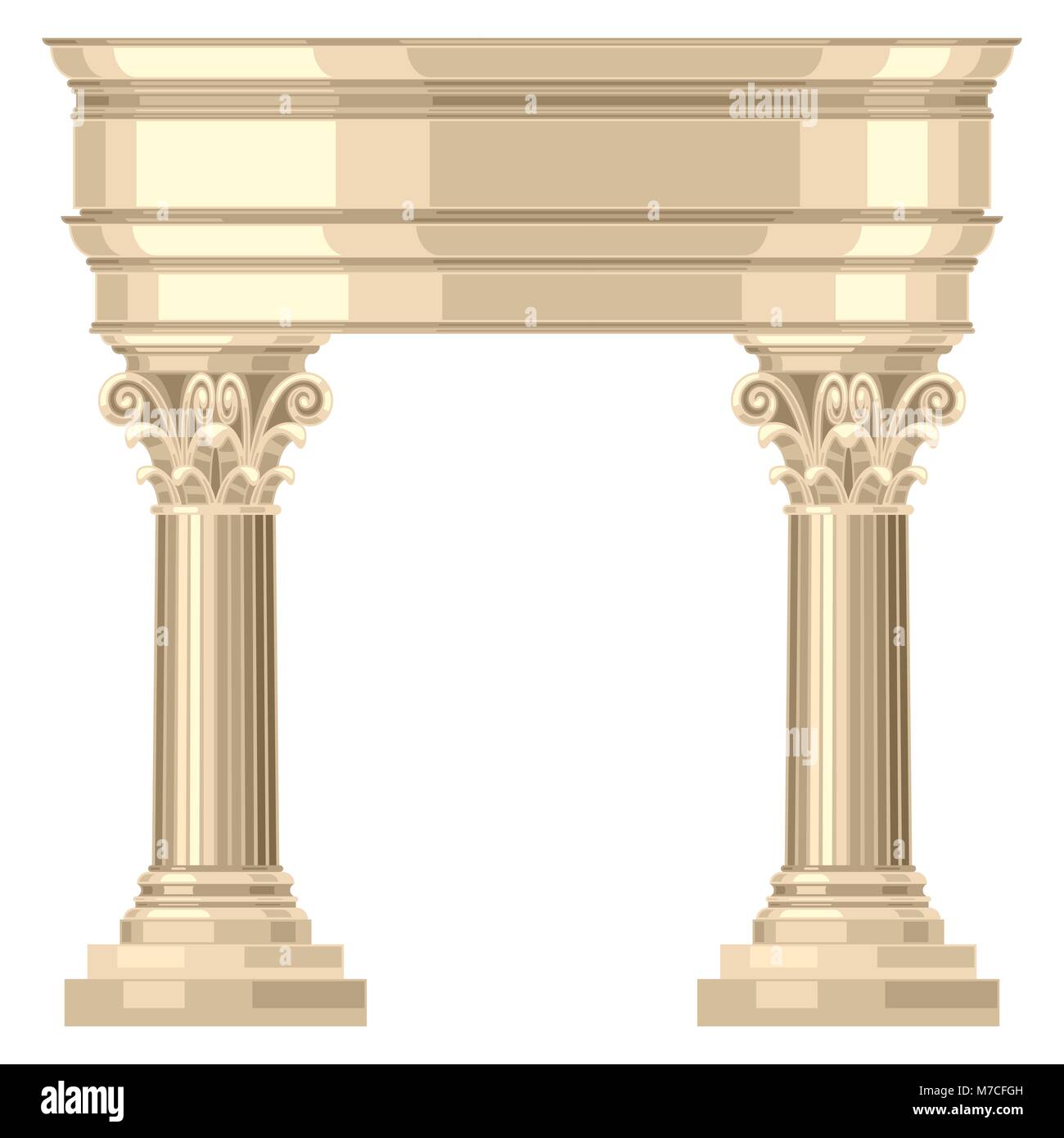 Corinthian realistico antico tempio greco con colonne Illustrazione Vettoriale