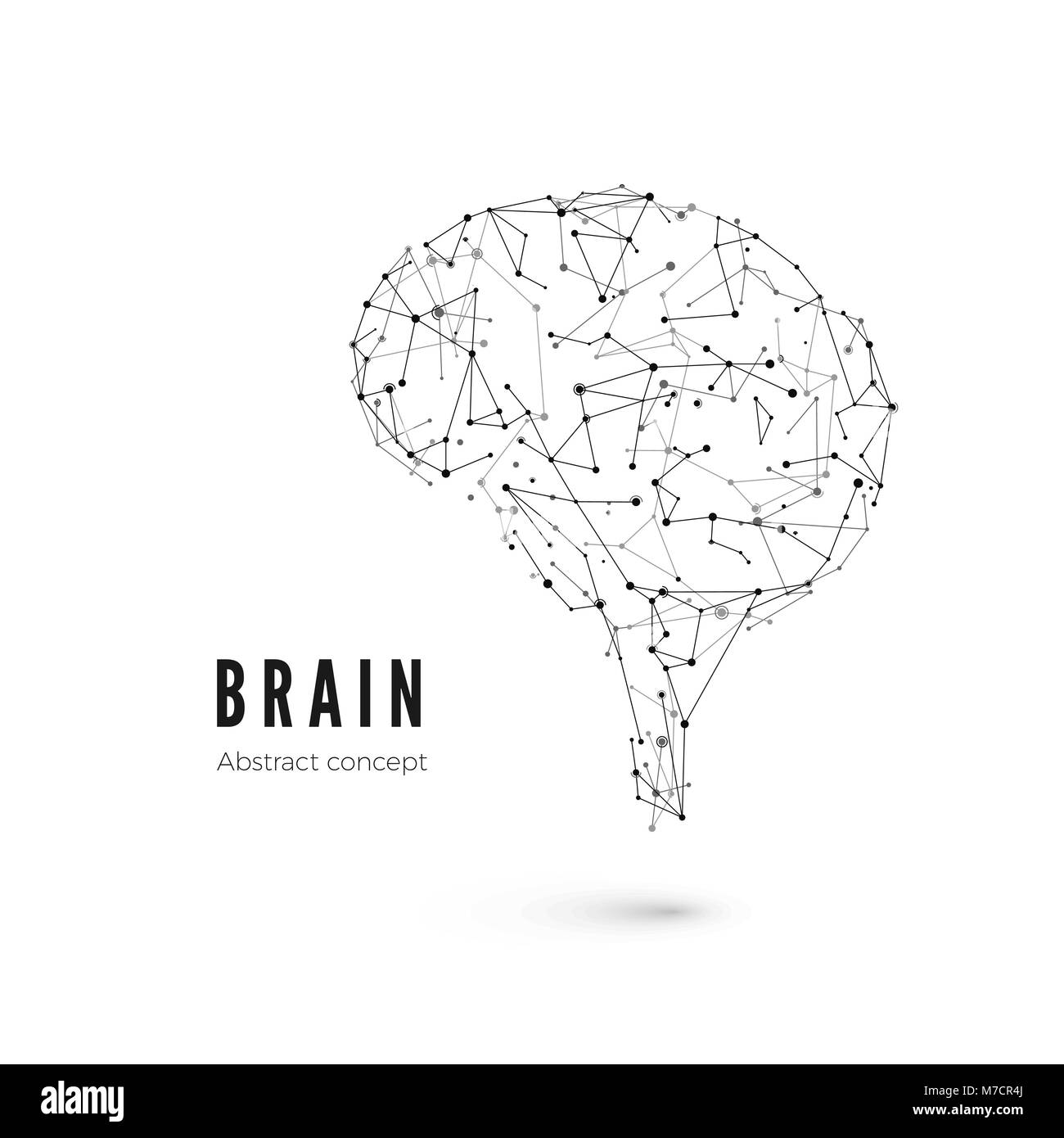 Concetto di tecnologia, particelle e linee. Cervello poligonale a forma di intelligenza artificiale con linee e punti. Illustrazione Vettoriale Illustrazione Vettoriale