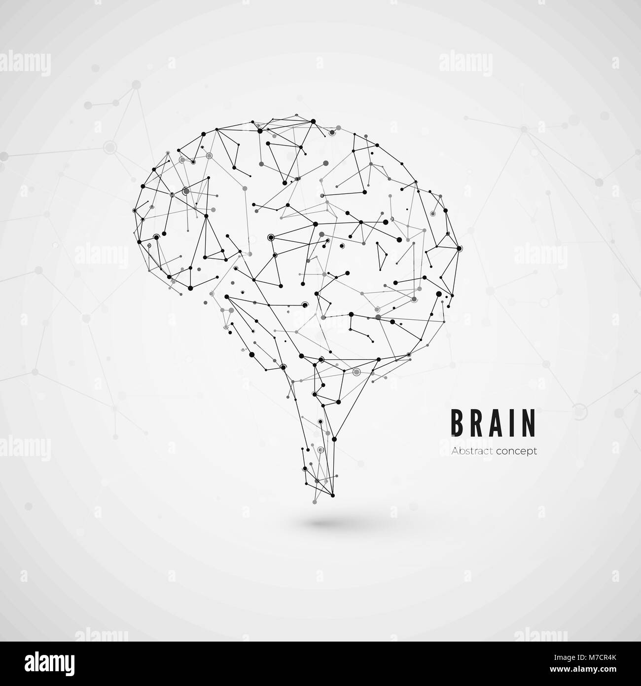 Concetto di tecnologia, particelle e linee. Cervello poligonale a forma di intelligenza artificiale con linee e punti. Illustrazione Vettoriale Illustrazione Vettoriale