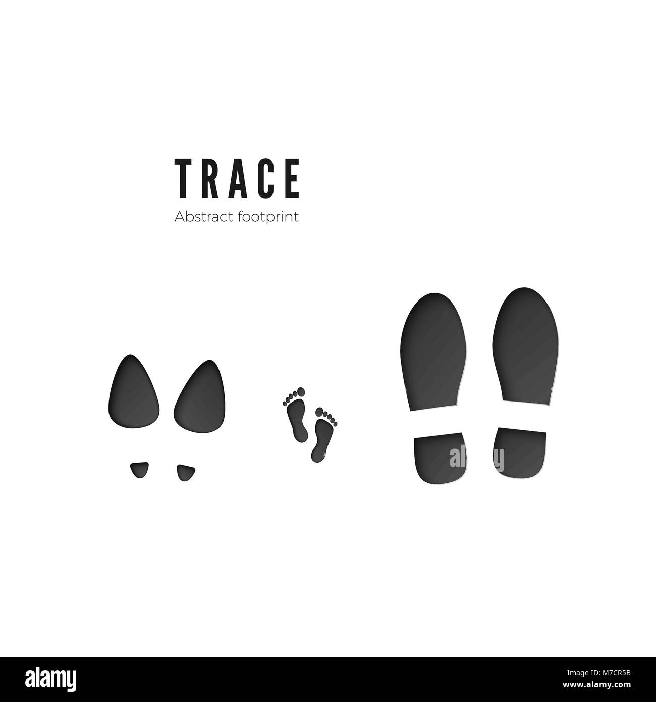 Set di maschi, femmine e bambino footprint. Icona scuro del piede del tracciato stampa isolati su sfondo bianco. Illustrazione Vettoriale Illustrazione Vettoriale