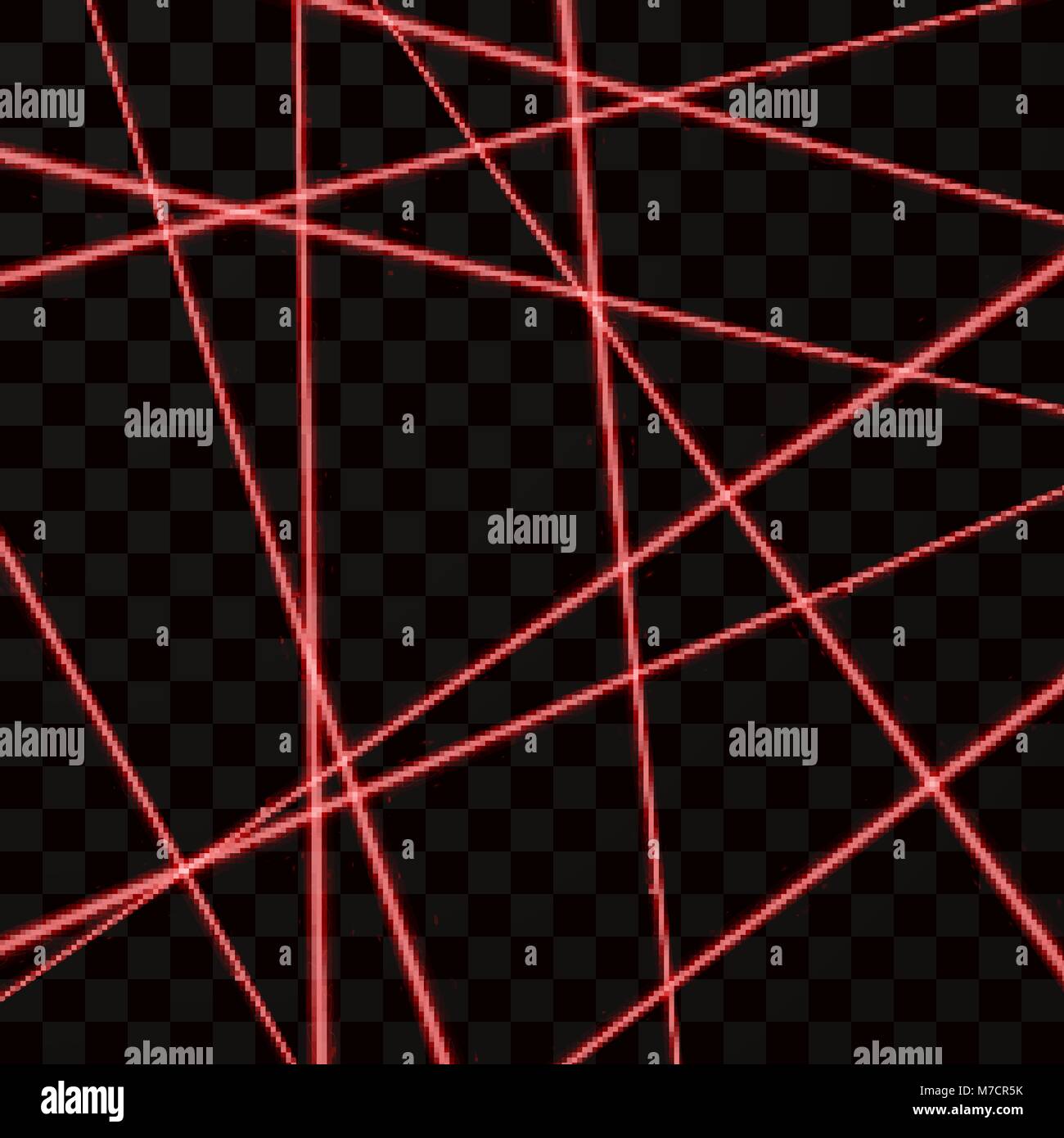 Random laser rosso Mesh. Sicurezza Red travi. Illustrazione di vettore isolato su sfondo scuro Illustrazione Vettoriale