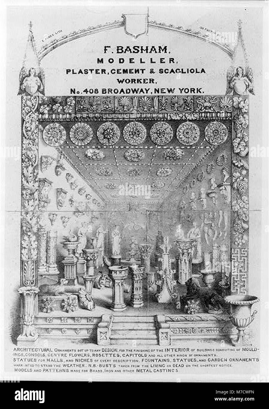 F. Basham, un abile modellatore e lavoratore di intonaco, cemento e scagliola, è presente in questa immagine storica di Broadway, New York, che mostra l'artigianato degli artigiani dei primi anni del XX secolo. Foto Stock