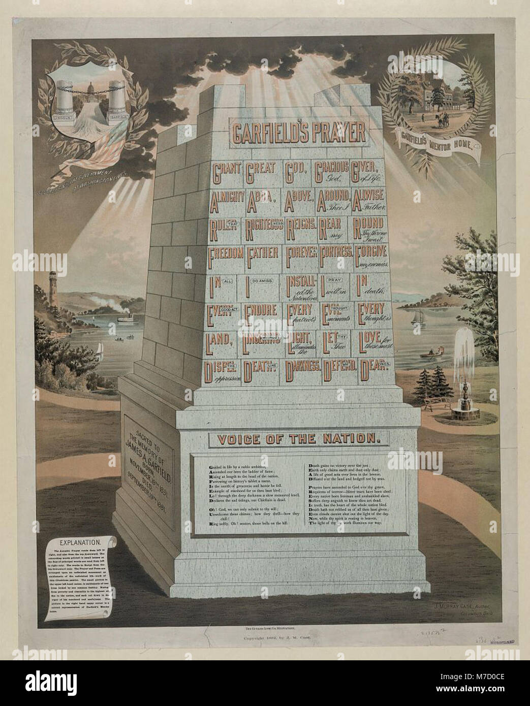 Questa litografia intitolata "Garfield's Prayer" è stata prodotta dalla Gugler Lithograph Company di Milwaukee. Esso raffigura un momento di preghiera potente, associato alla tragica morte del presidente James A. Garfield. Foto Stock