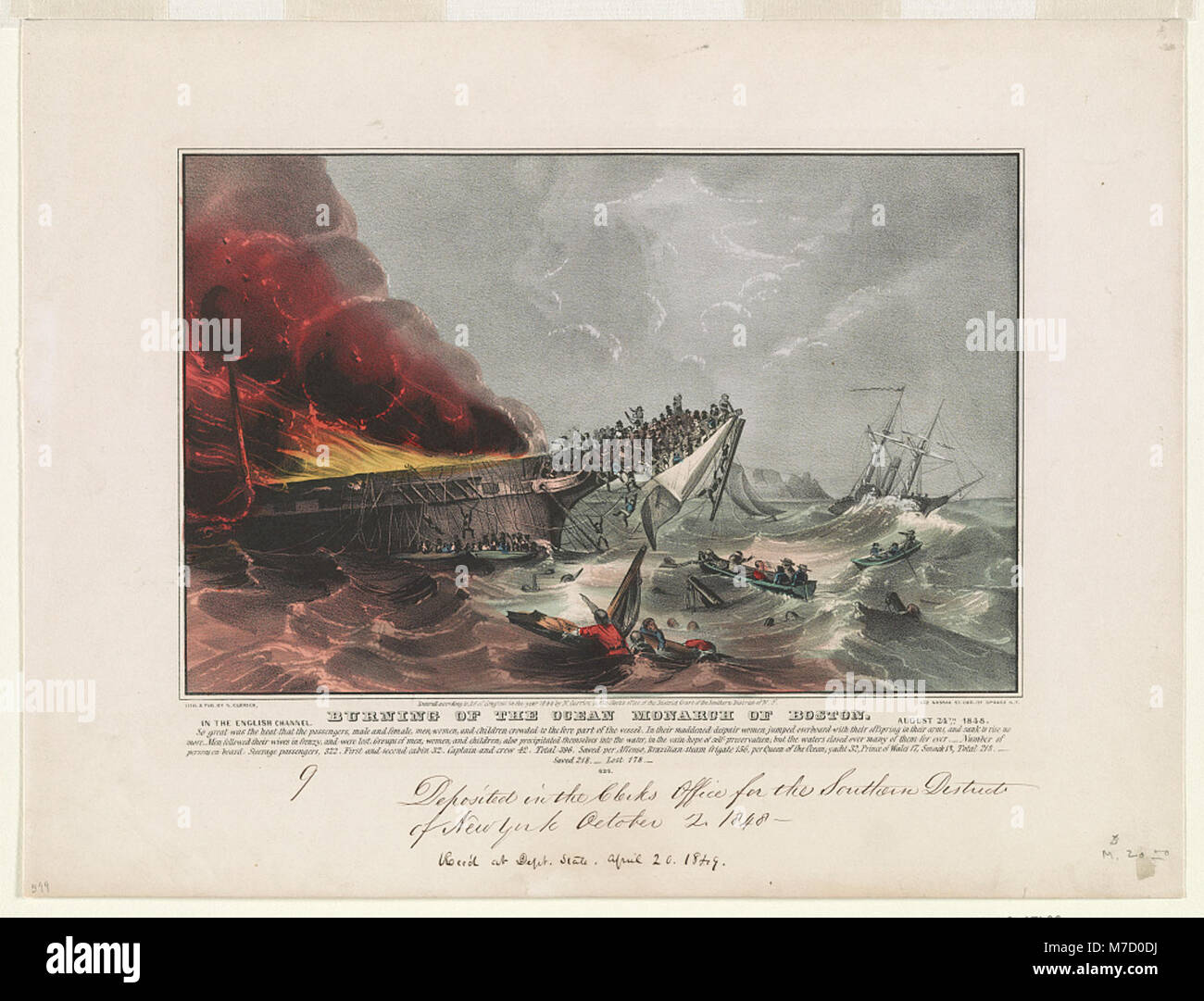 La masterizzazione dell'Oceano monarca di Boston- nel Canale della Manica, Agosto 24th, 1848 LCCN90714104 Foto Stock