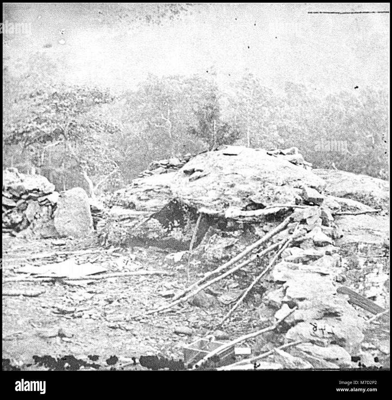Una veduta del seno dall'estrema sinistra della linea federale nella battaglia di Gettysburg, catturando una posizione difensiva chiave durante la guerra civile. Foto Stock