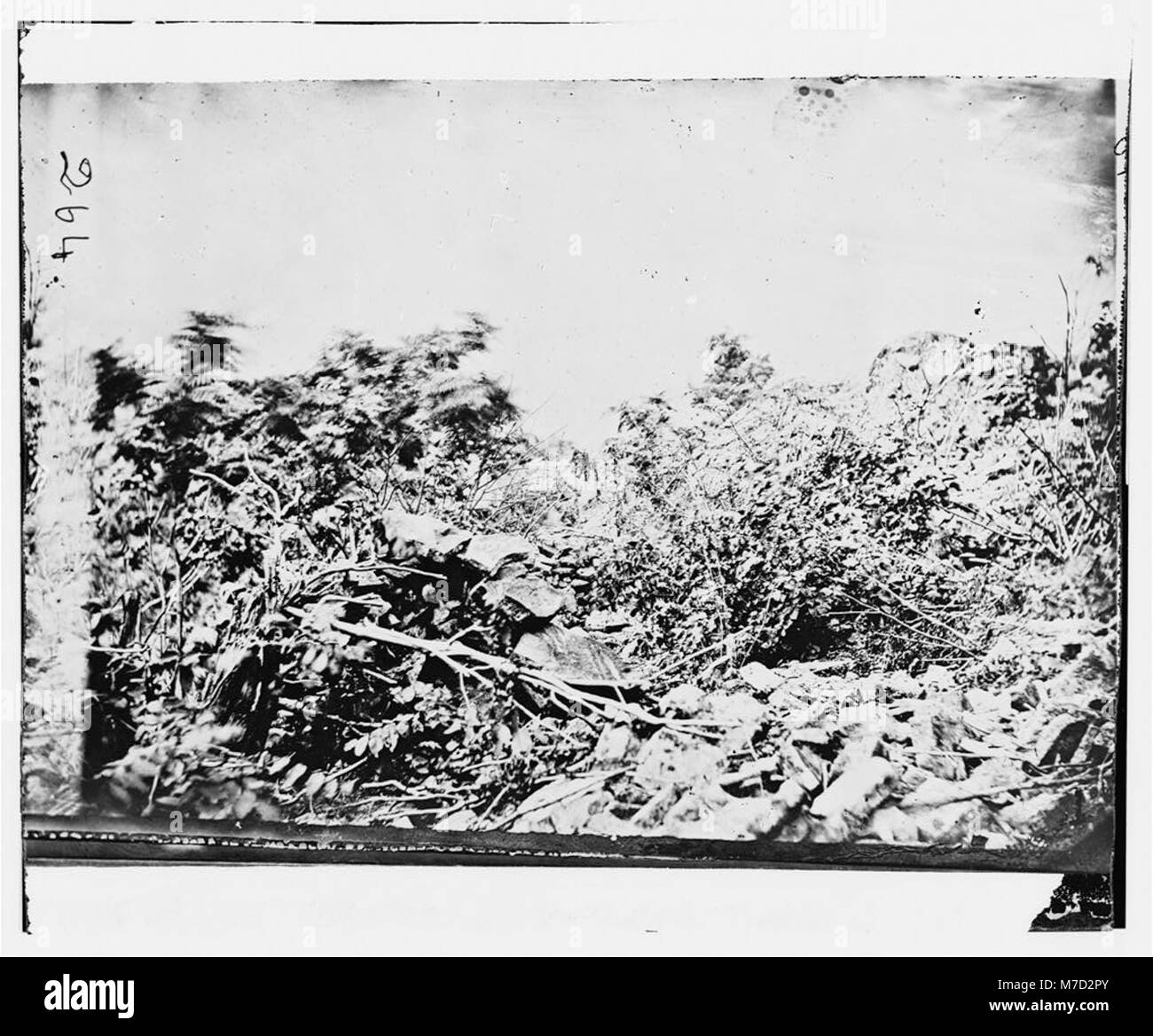 Questa fotografia mostra i seni della battaglia di Gettysburg, situata all'estrema sinistra del campo di battaglia. L'immagine cattura le fortificazioni militari utilizzate durante la battaglia nella guerra civile americana. Foto Stock