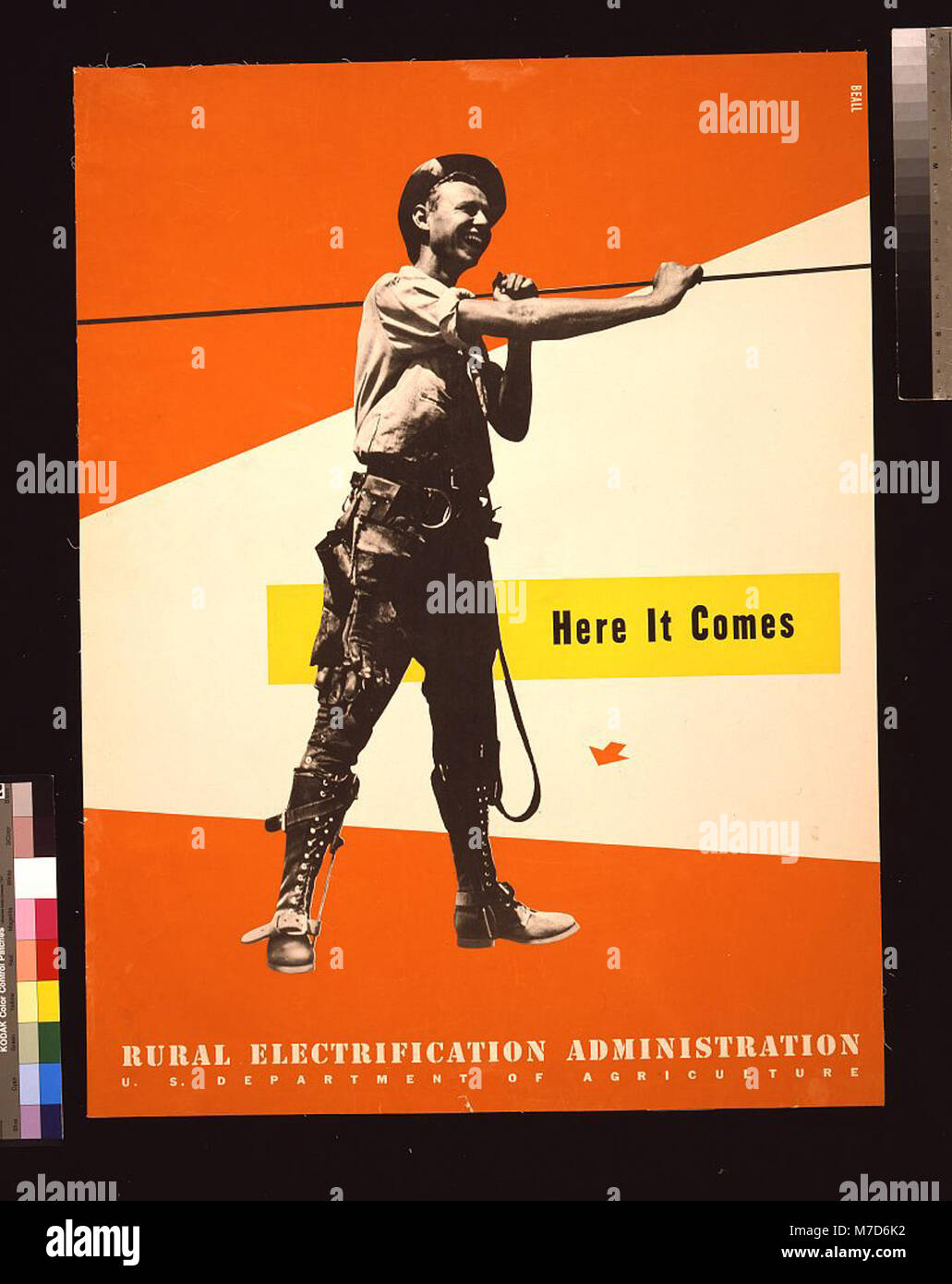 Questa immagine evidenzia la Rural Electrification Administration, parte del Dipartimento dell'Agricoltura degli Stati Uniti, in quanto ha portato elettricità nelle aree rurali. Foto Stock