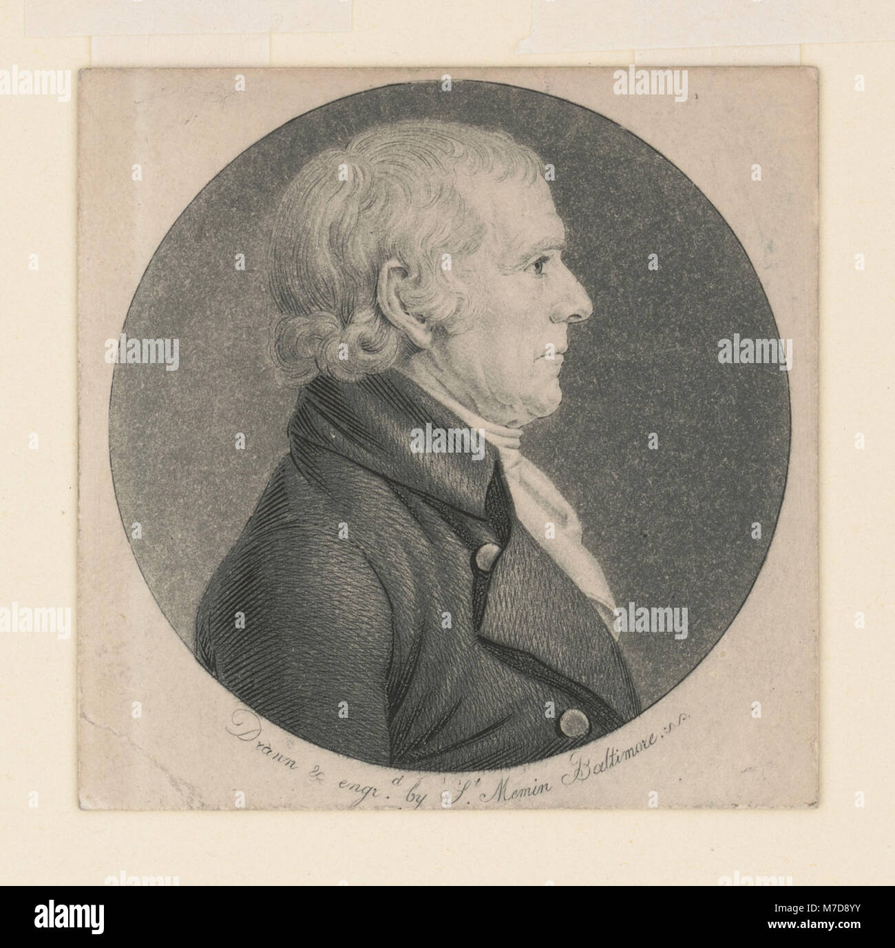 Isaac Smith II è mostrato in un ritratto di testa e spalle, catturato a destra. Questa immagine contribuisce alla documentazione di figure influenti nella prima storia americana. Foto Stock