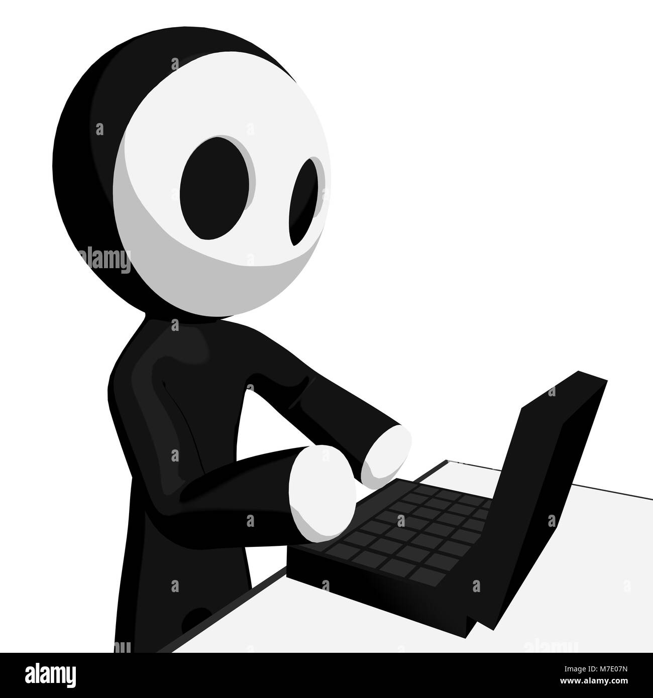 La mascotte di carattere utilizzando il computer portatile. Foto Stock