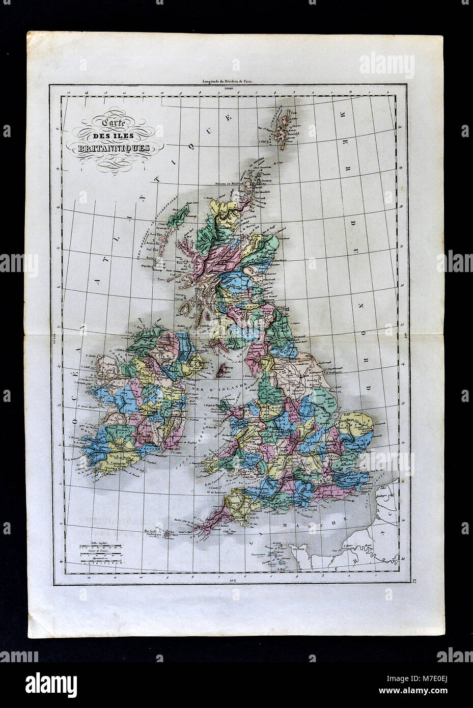 1858 Delamarche mappa storica delle isole britanniche che mostra in Inghilterra, Scozia, Galles e Irlanda Foto Stock