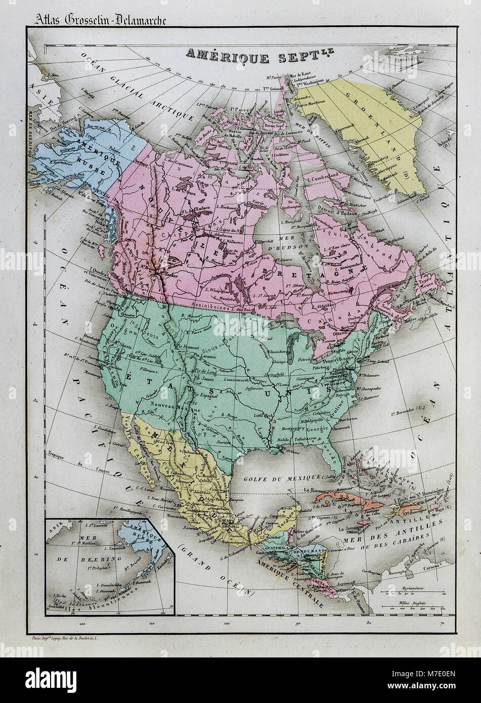 1858 Delamarche mappa - Nord America compreso il Messico, il Canada, Alaska, Stati Uniti e Indie occidentali Foto Stock