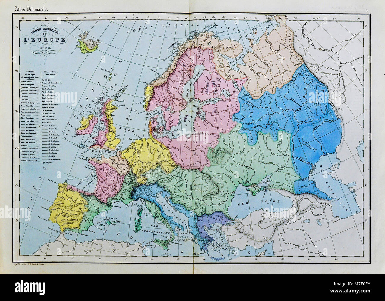 1864 Delamarche Map - Europa fisica Foto Stock