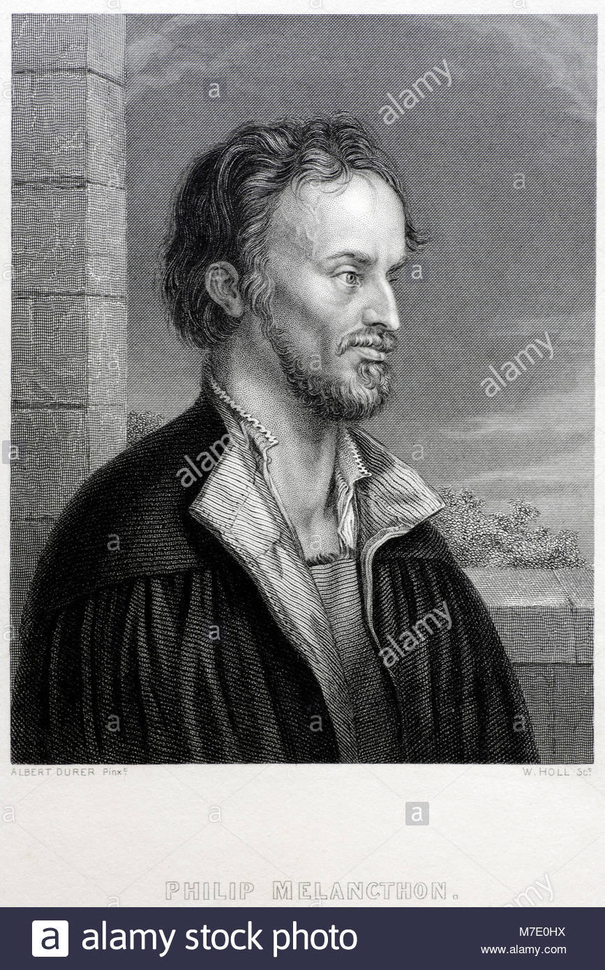 Filippo Melantone ritratto era un luterano tedesco reformer e collaboratore di Martin Lutero 1497 - 1560, antica incisione da c1850 Foto Stock