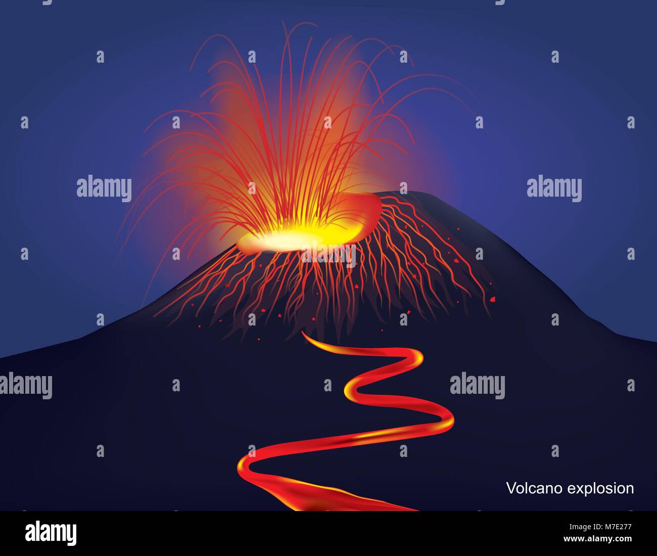 La più comune la percezione di un vulcano è di una montagna conica, produca lava e gas velenosi da un cratere al suo vertice. Illustrazione Vettore gr Illustrazione Vettoriale