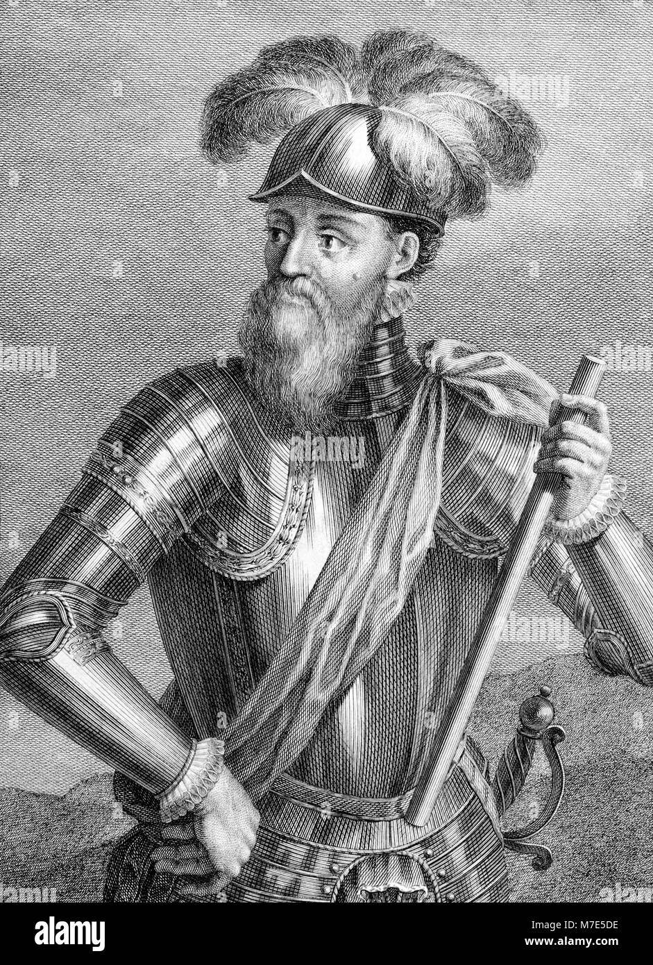 Francisco Pizarro (c.1471-1541). Ritratto di il conquistador spagnolo, incisione da Rafael Esteve, 1791 Foto Stock