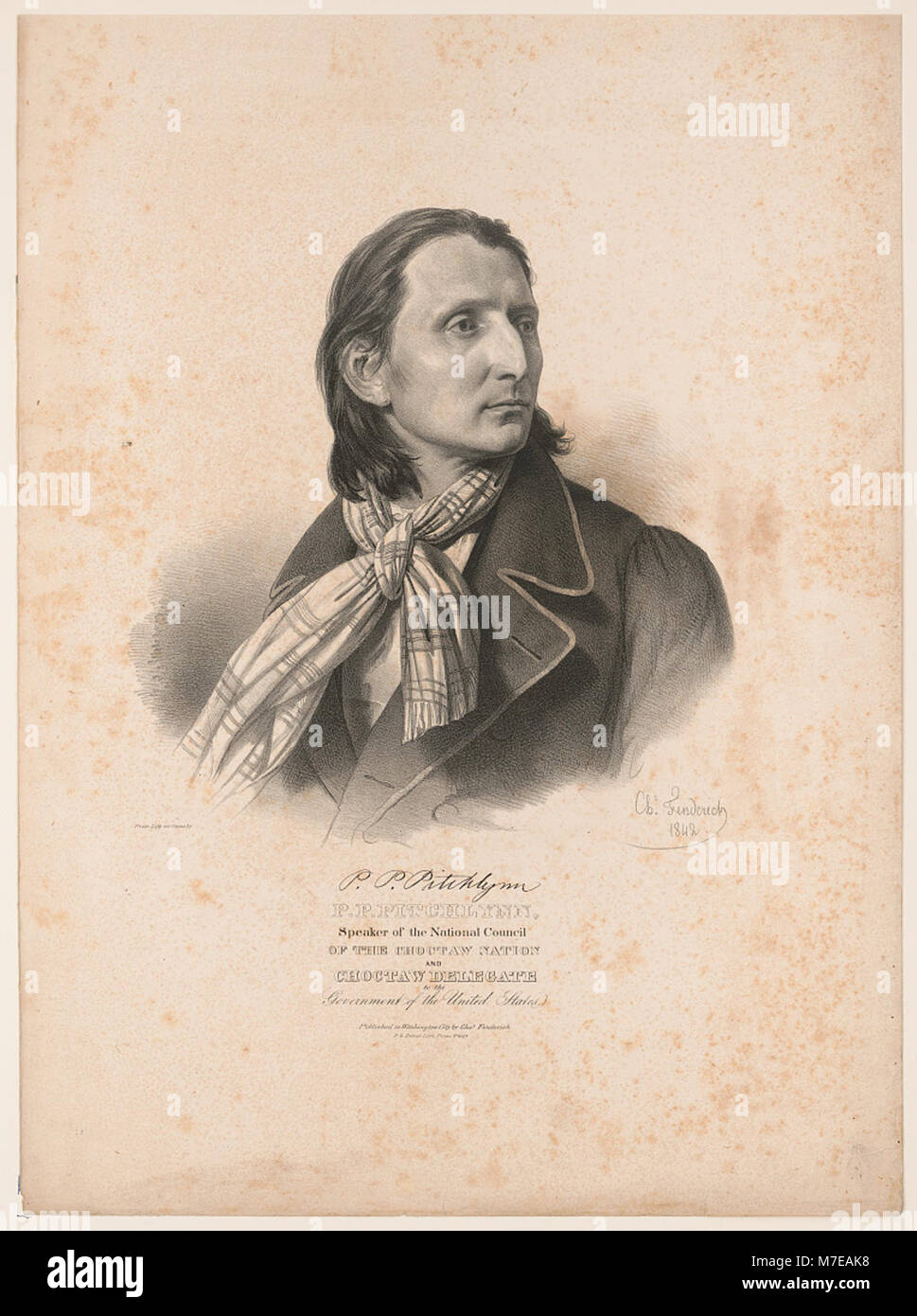 Un ritratto di P.P. Pitchlynn, il presidente del Consiglio nazionale della nazione Choctaw, e un delegato al governo degli Stati Uniti, raffigurato dall'artista CHS. Fenderich nel 1842. Foto Stock